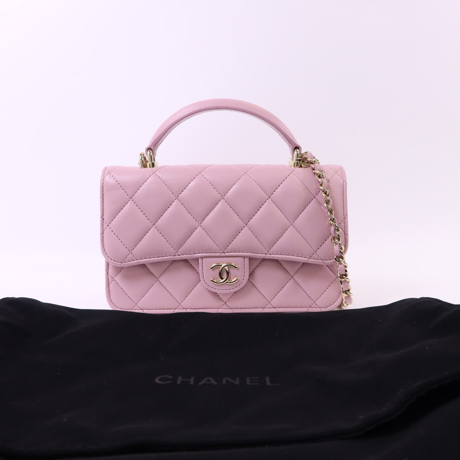 CHANEL 羊皮皮革Chain Shoulder Bag金扣手挽肩背兩用袋