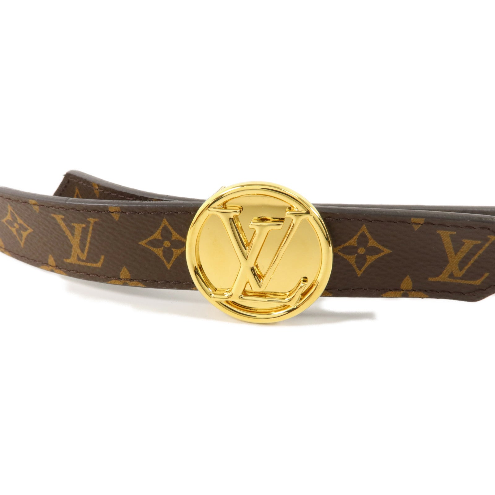 LOUIS VUITTON Monogram Circle Gold Reversible Belt 80cm皮帶