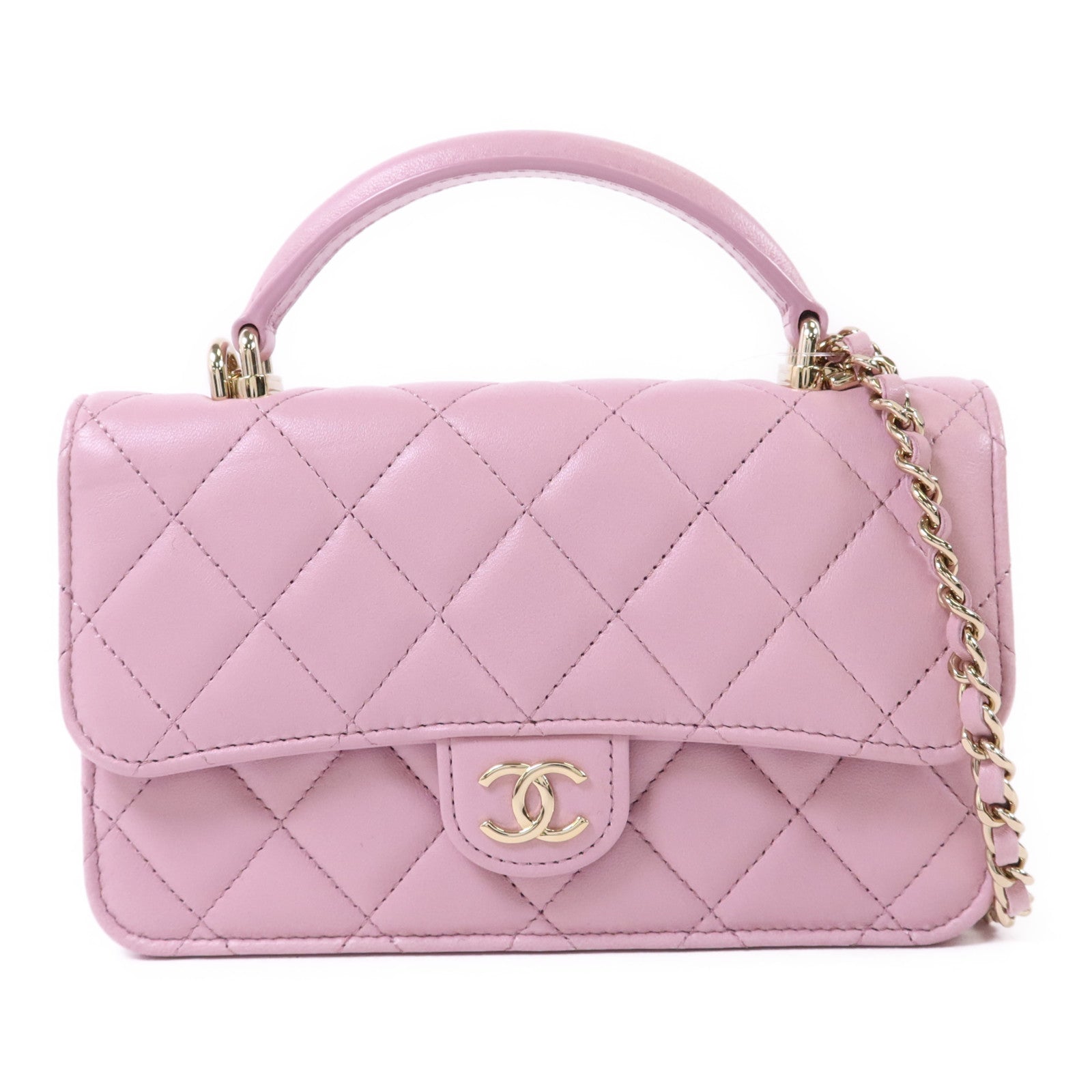 CHANEL 羊皮皮革Chain Shoulder Bag金扣手挽肩背兩用袋