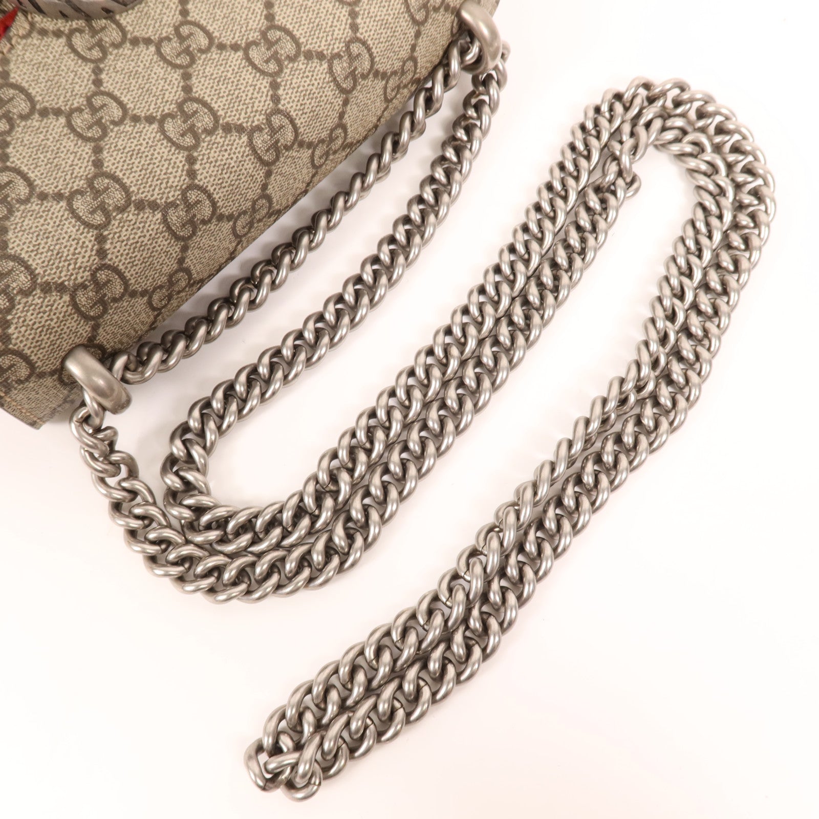 GUCCI 塗層帆布Dionysus銀扣鏈帶肩背袋