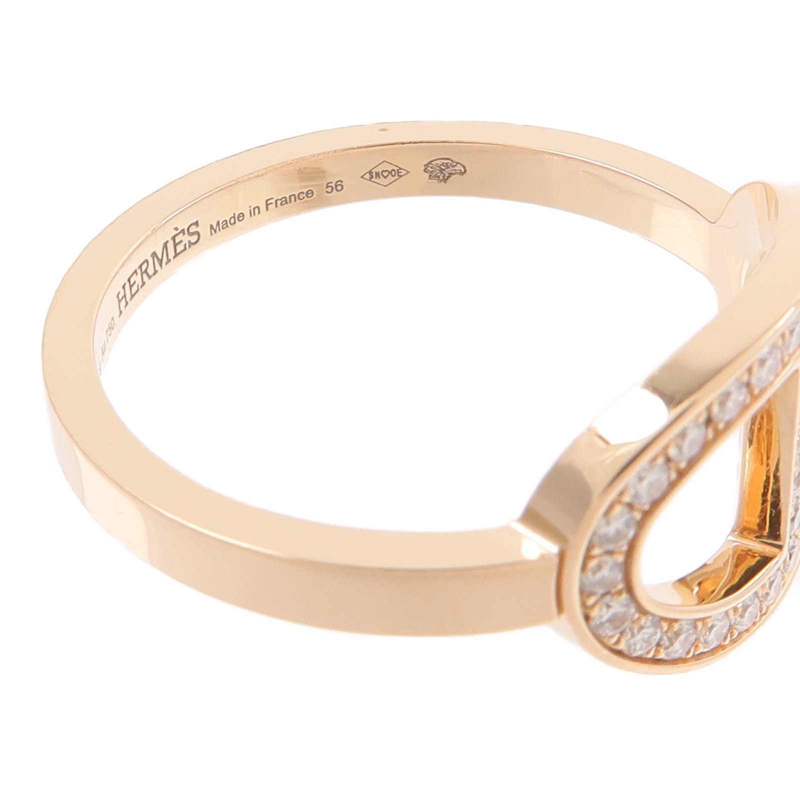 HERMES 18K玫瑰金H Bague Dancre Ring鑽石戒指