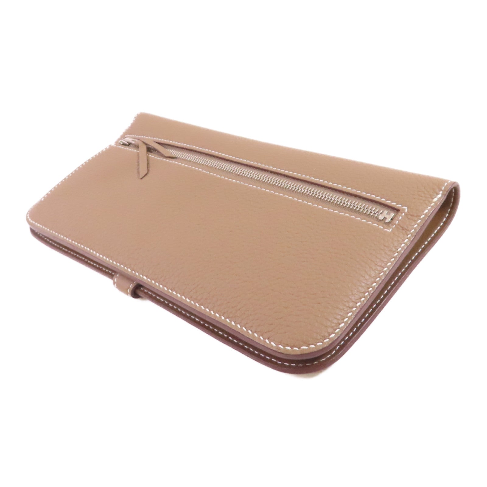 HERMES Togo皮革Dogon Wallet銀扣長錢包Etoupe大象色