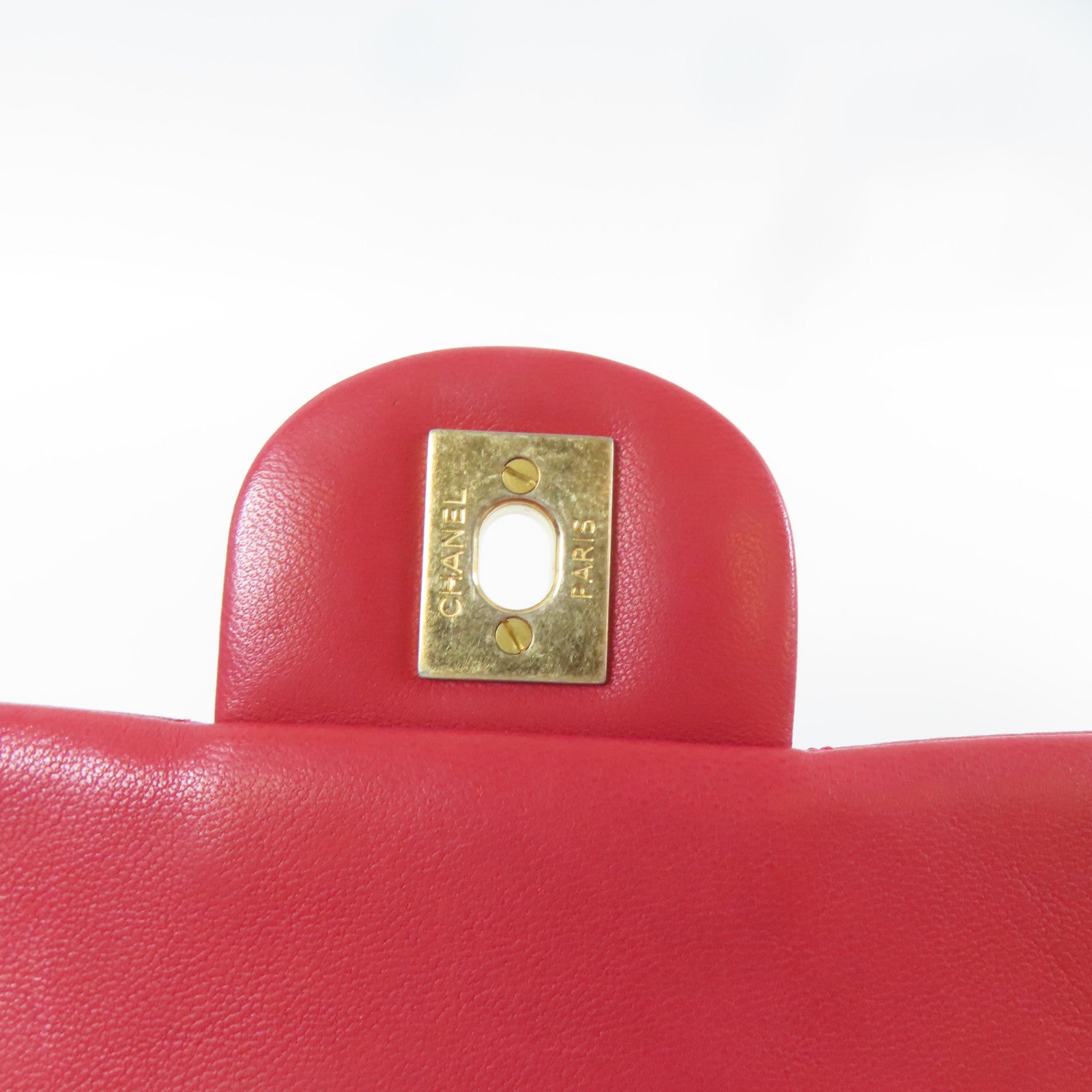 CHANEL 菱格羊皮皮革Chain Shoulder金扣鏈帶肩背袋紅色