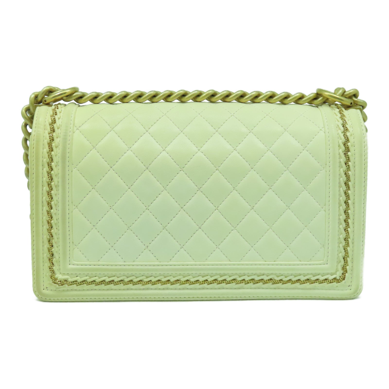 CHANEL 【激減優惠】菱格羊皮皮革Boy Chain Shoulder Bag金扣鏈帶肩背袋白色