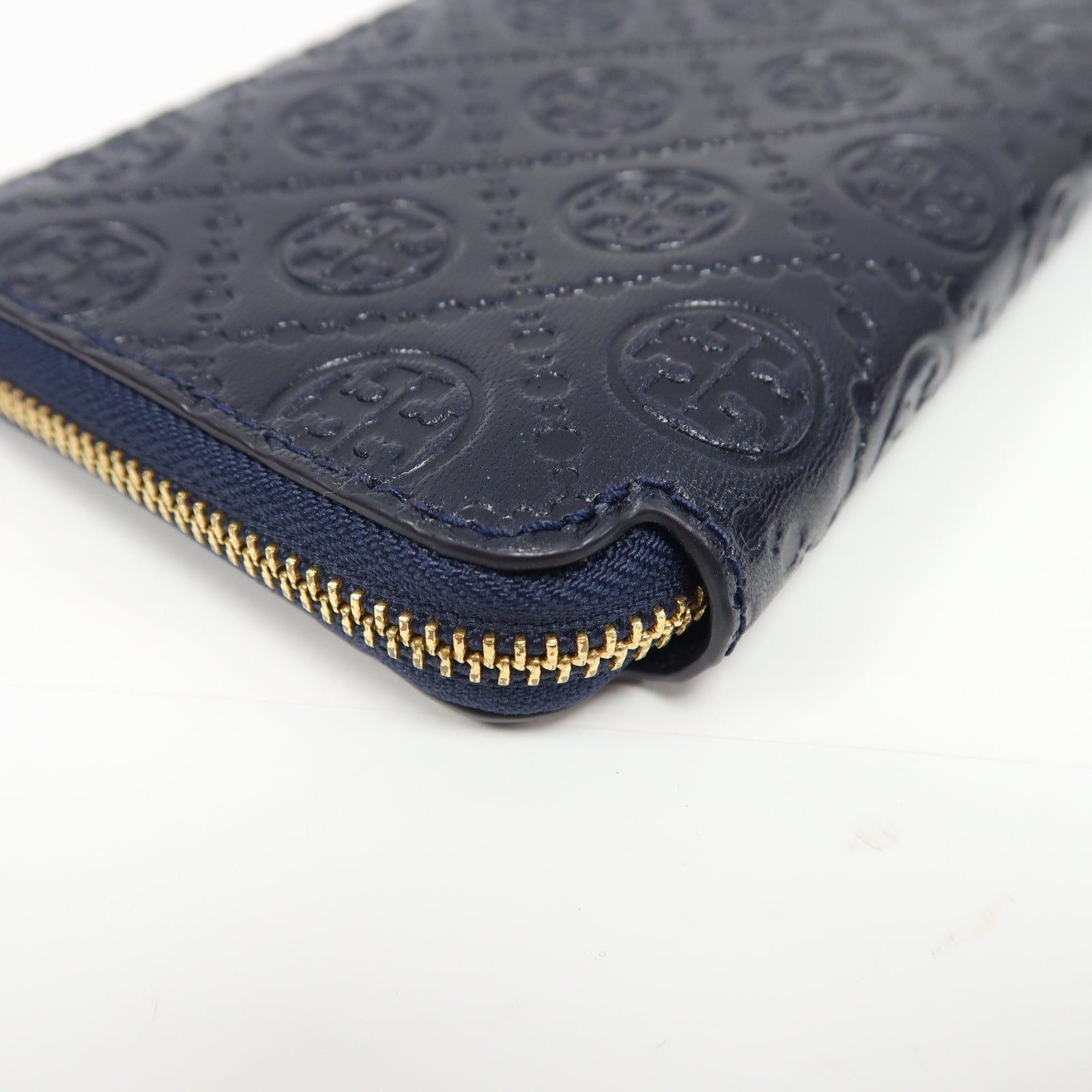 Tory Burch 牛皮皮革Long Wallet金扣長錢包藍色