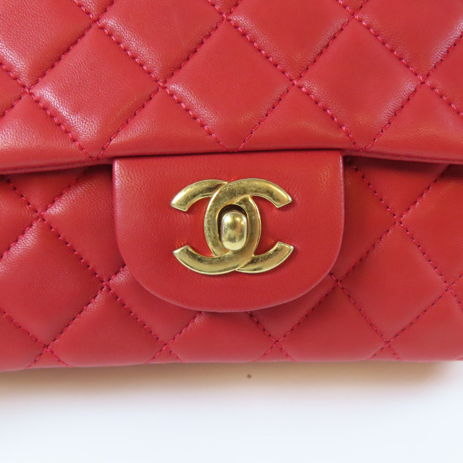 CHANEL 菱格羊皮皮革Chain Shoulder金扣鏈帶肩背袋紅色