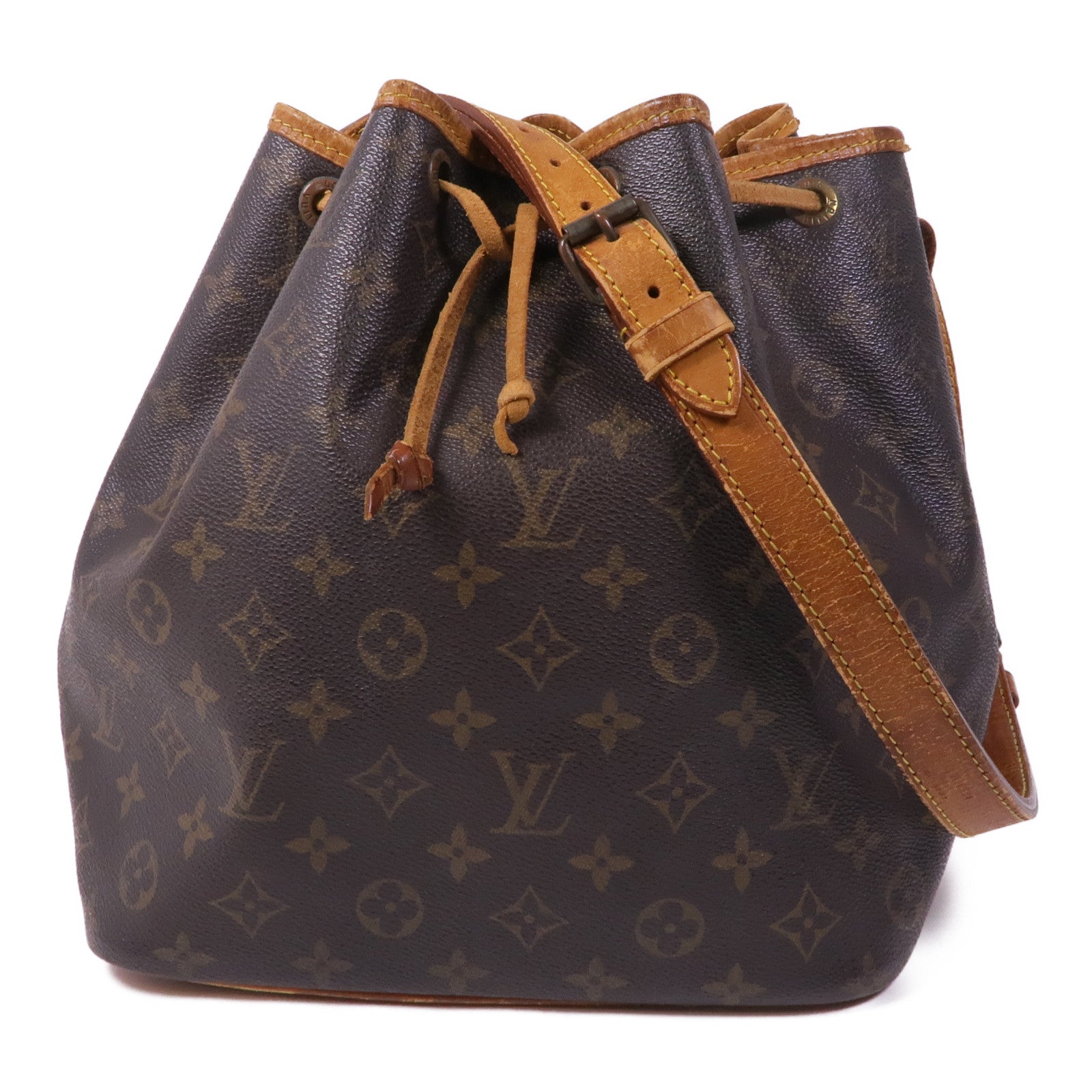 LOUIS VUITTON Monogram Petit Noe金扣肩背袋棕色