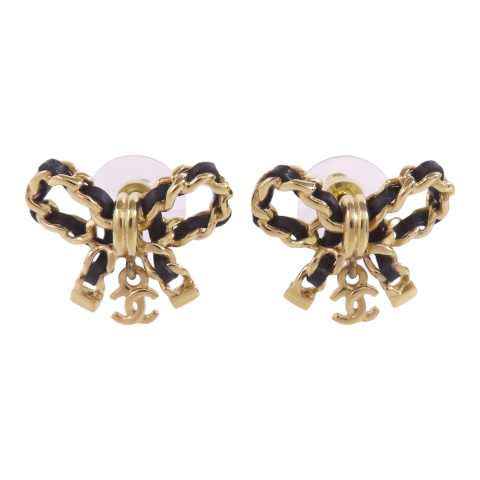 CHANEL 金屬/皮革Ribbon Earrings金扣耳環