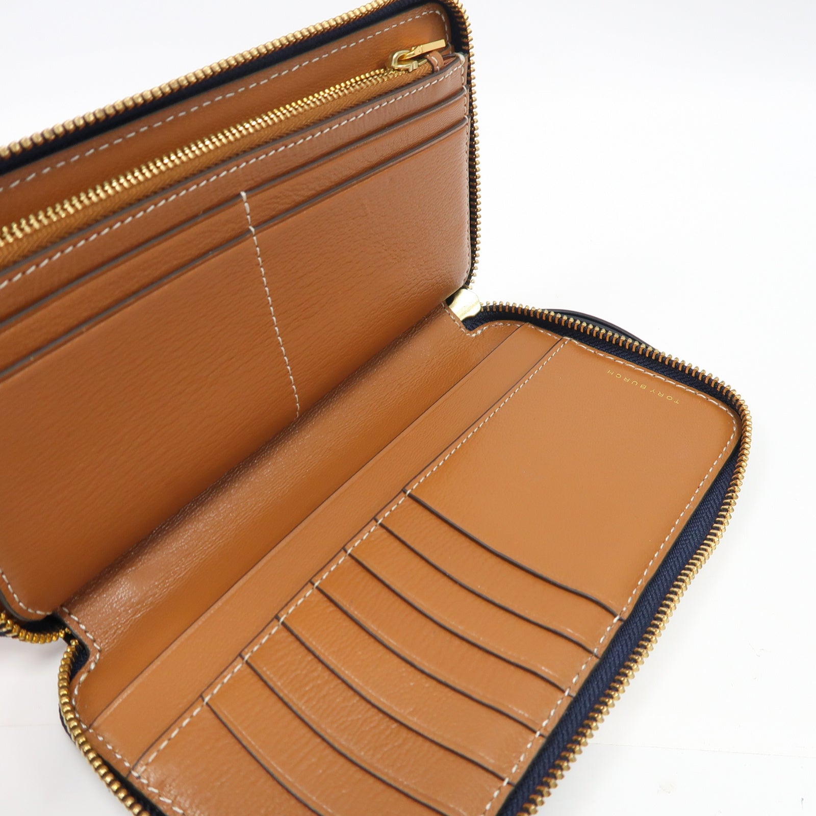 Tory Burch 牛皮皮革Long Wallet金扣長錢包藍色