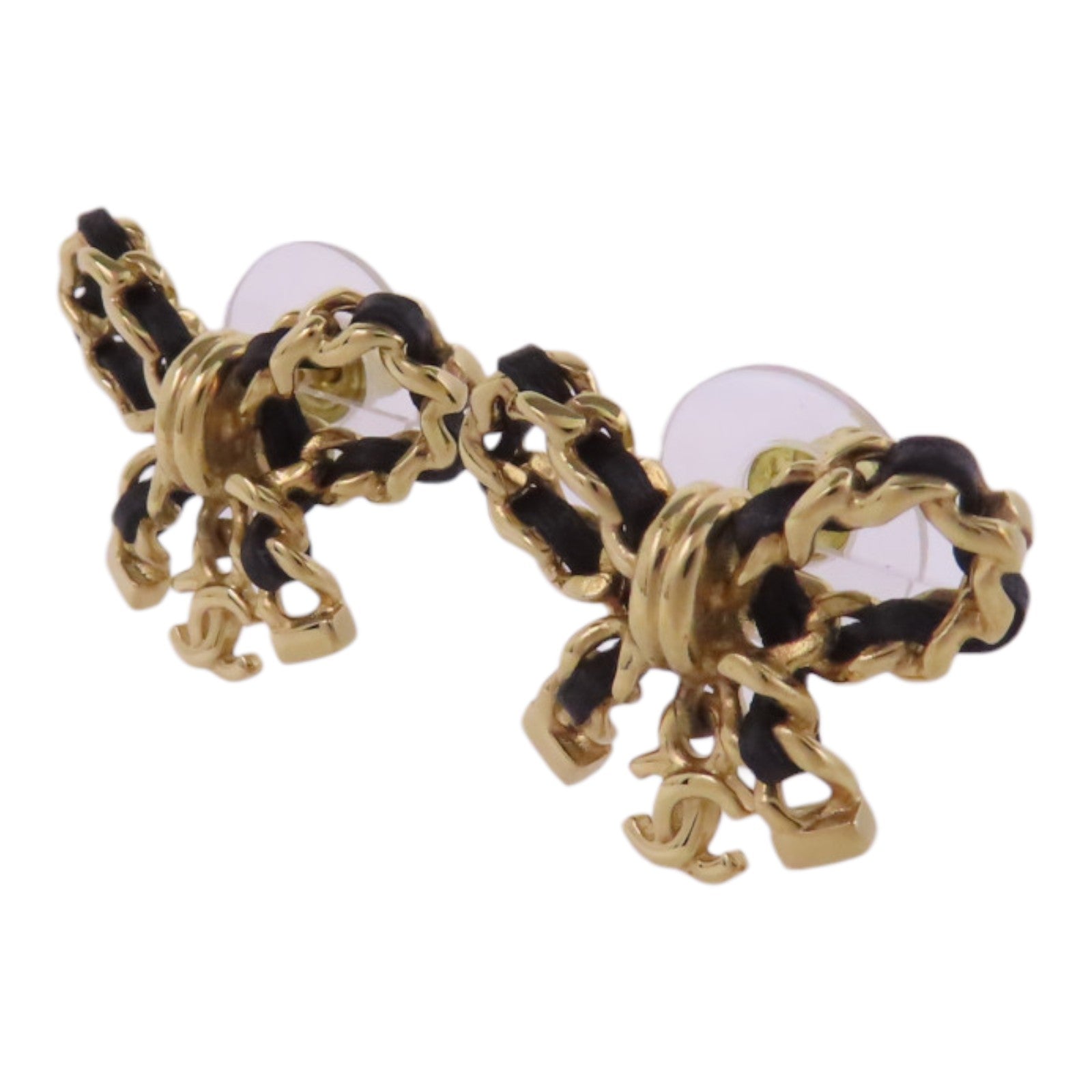 CHANEL 金屬/皮革Ribbon Earrings金扣耳環