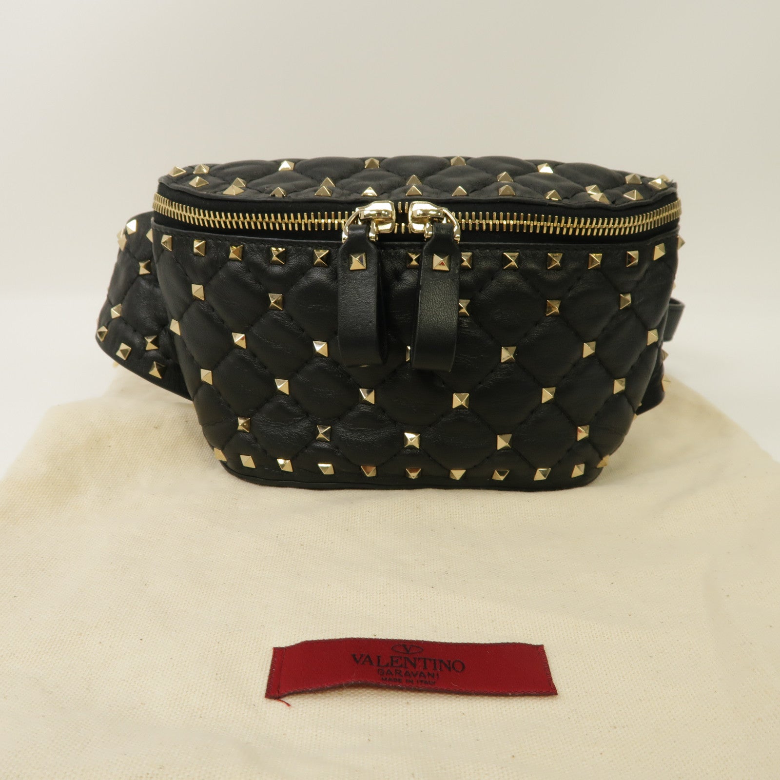 Valentino 牛皮皮革Rockstud Waist Bag金扣腰包黑色