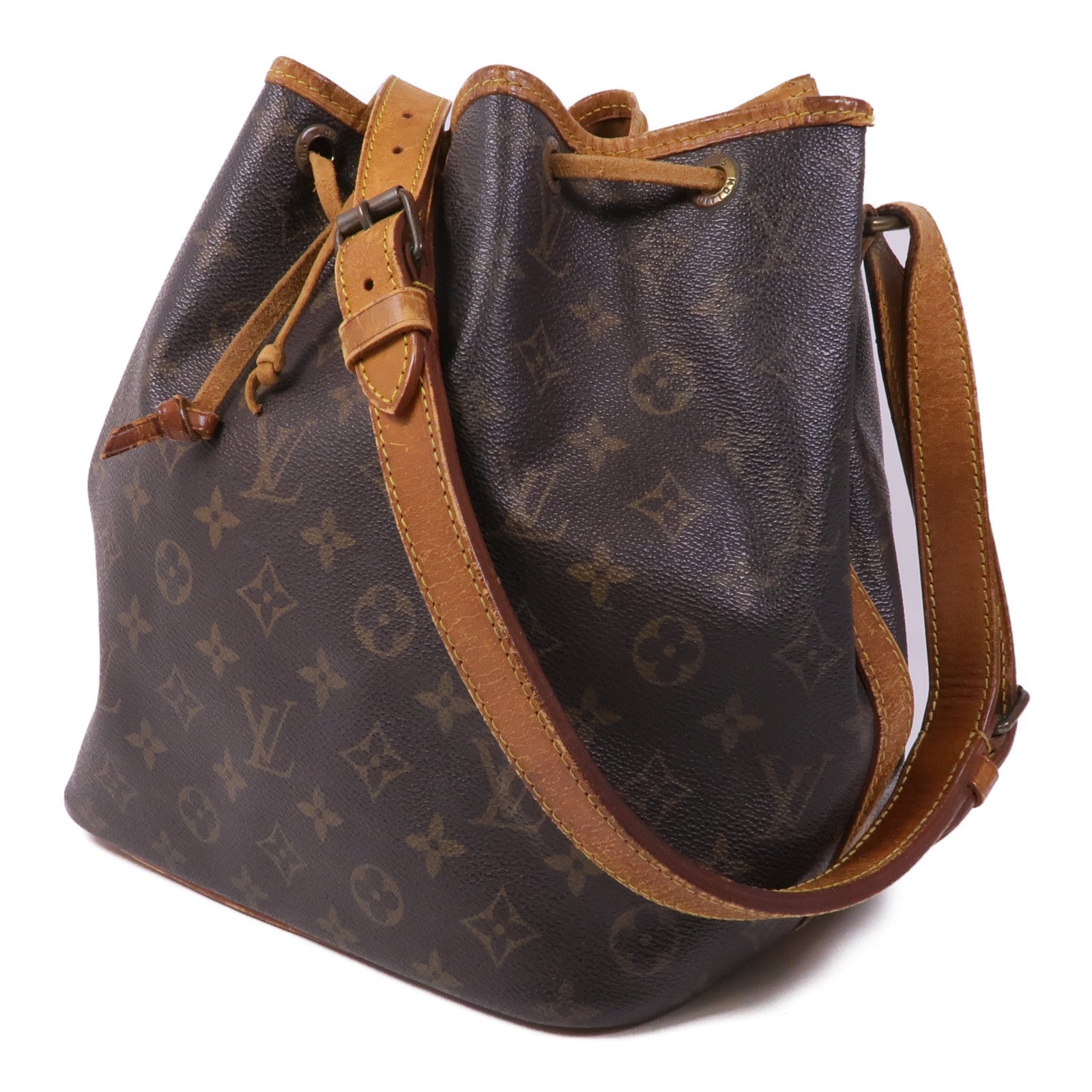 LOUIS VUITTON Monogram Petit Noe金扣肩背袋棕色