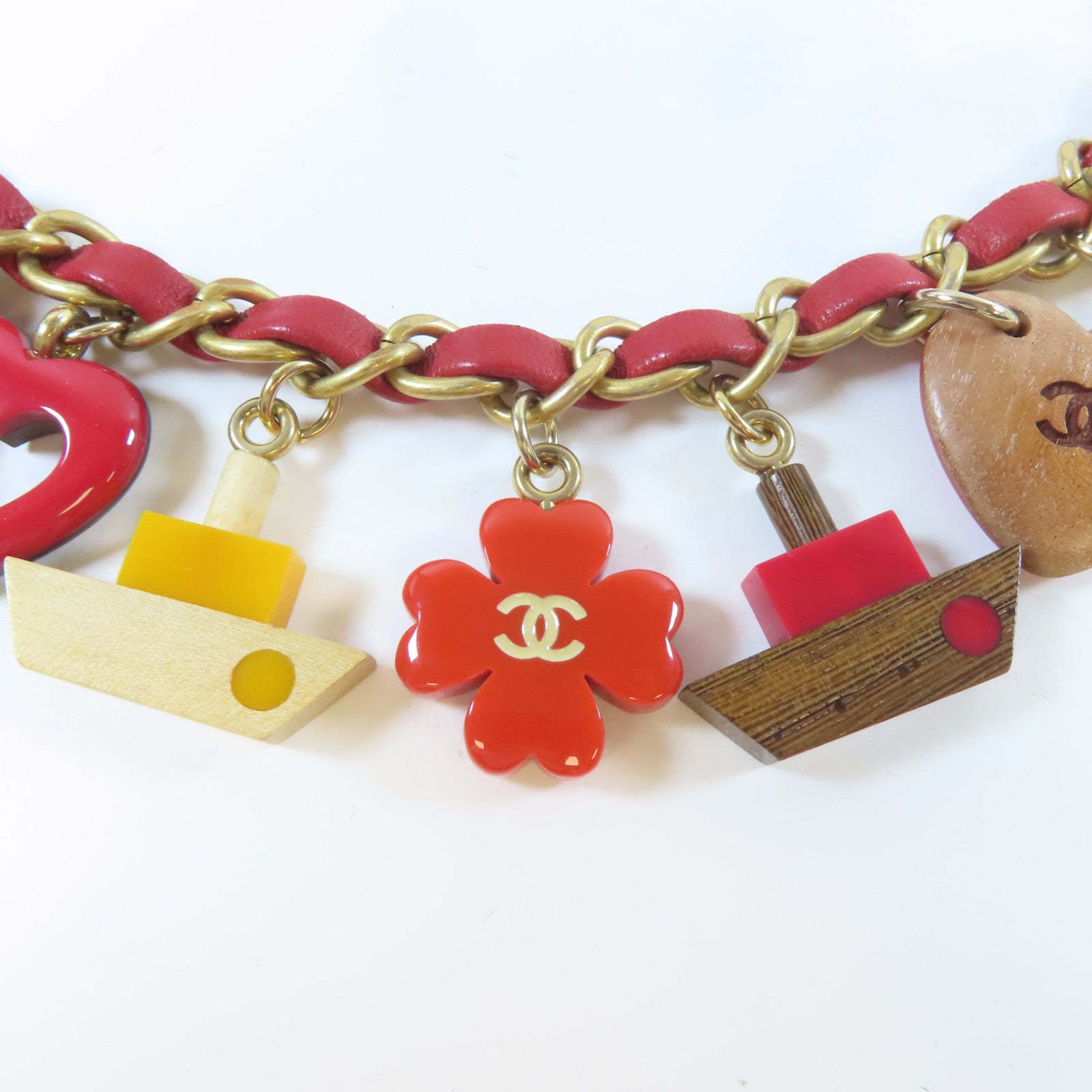 CHANEL 菱格羊皮皮革Chain Shoulder金扣鏈帶肩背袋紅色