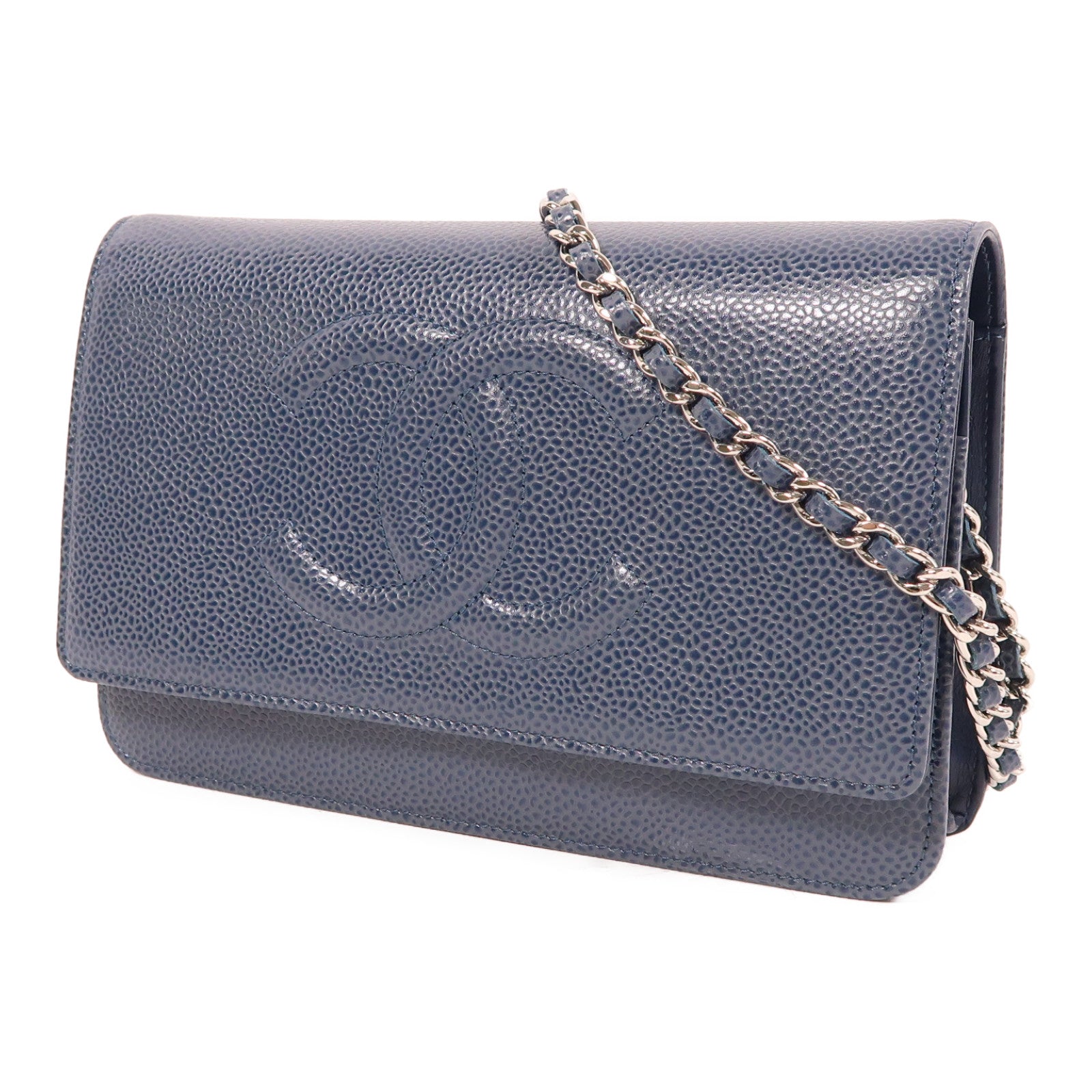 CHANEL 牛皮皮革WOC銀扣鏈帶肩背袋