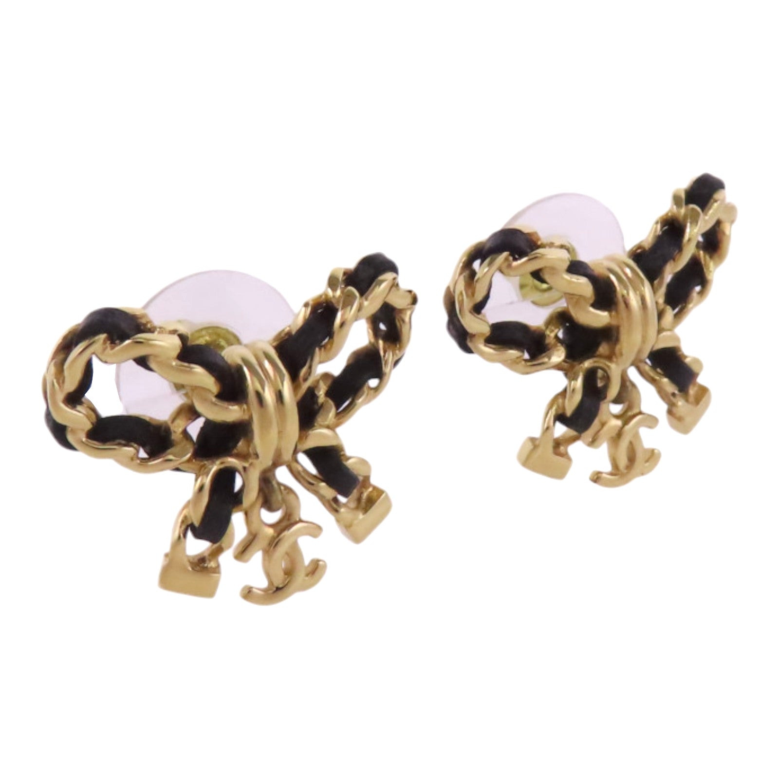 CHANEL 金屬/皮革Ribbon Earrings金扣耳環