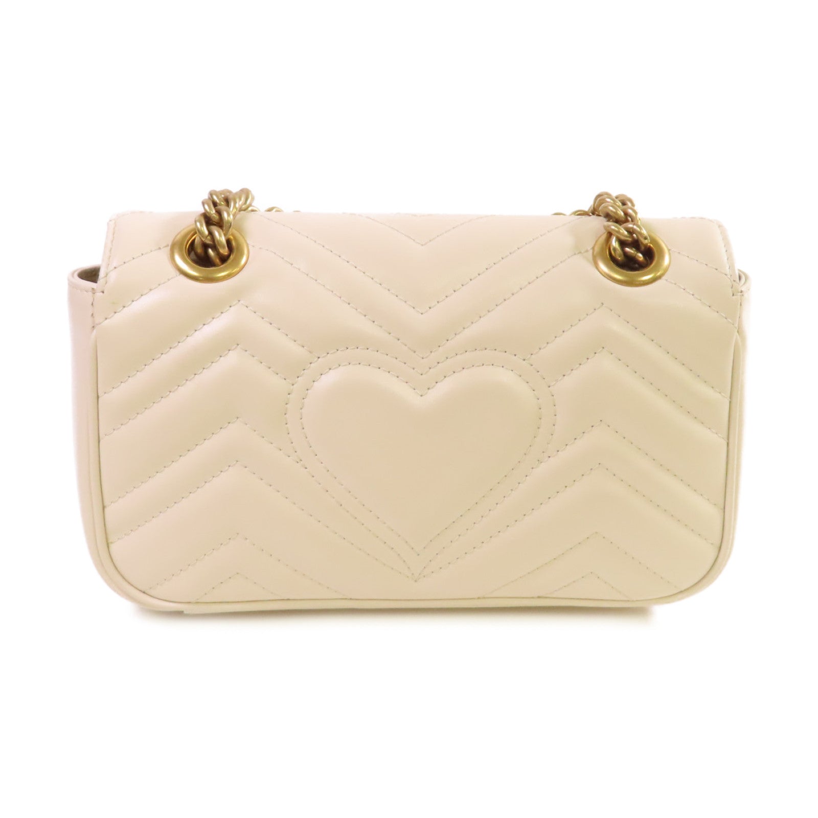 GUCCI 牛皮皮革GG Marmont Mini Chain Shoulder Bag金扣手挽肩背兩用袋米白色