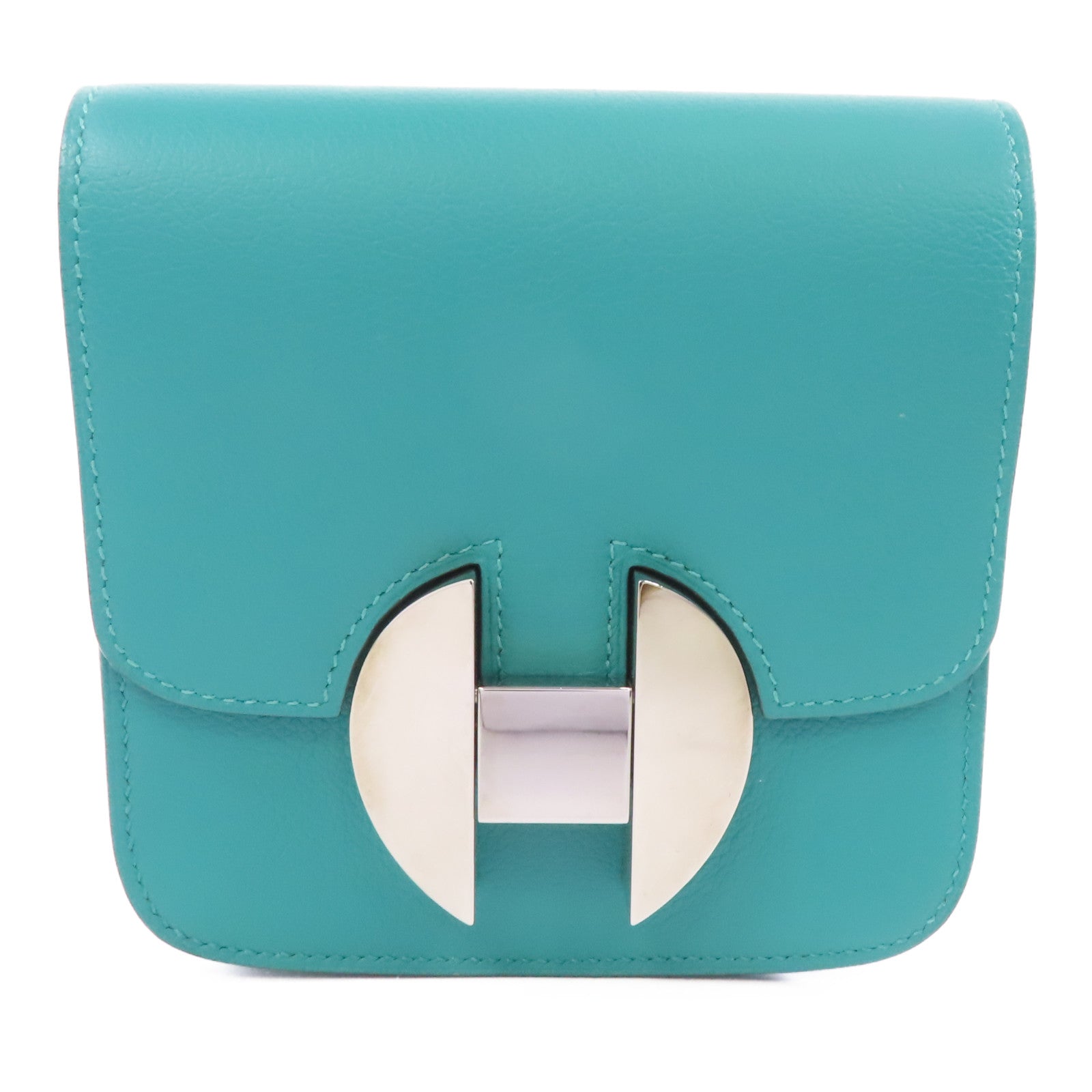 HERMES 【激減優惠】Evercolor皮革2002 Wallet銀扣錢包Vert Verone/綠色