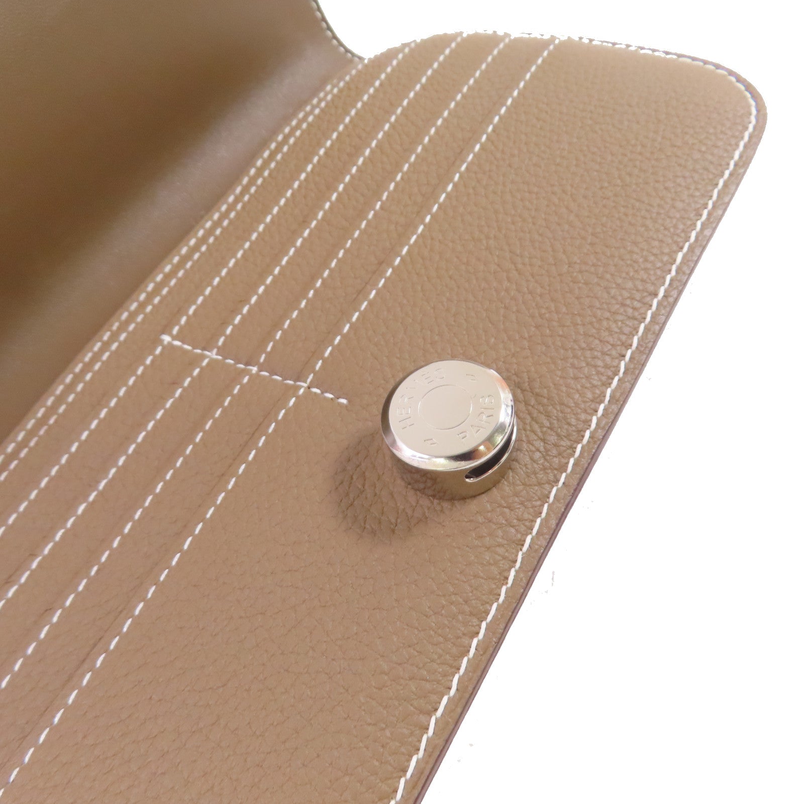 HERMES Togo皮革Dogon Wallet銀扣長錢包Etoupe大象色