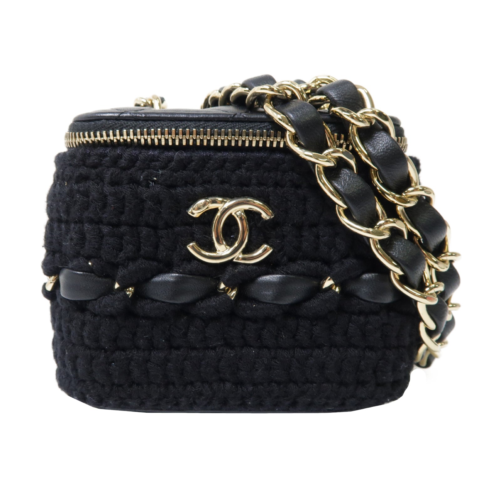 CHANEL 菱格皮革Chain Shoulder金扣鏈帶肩背袋黑色