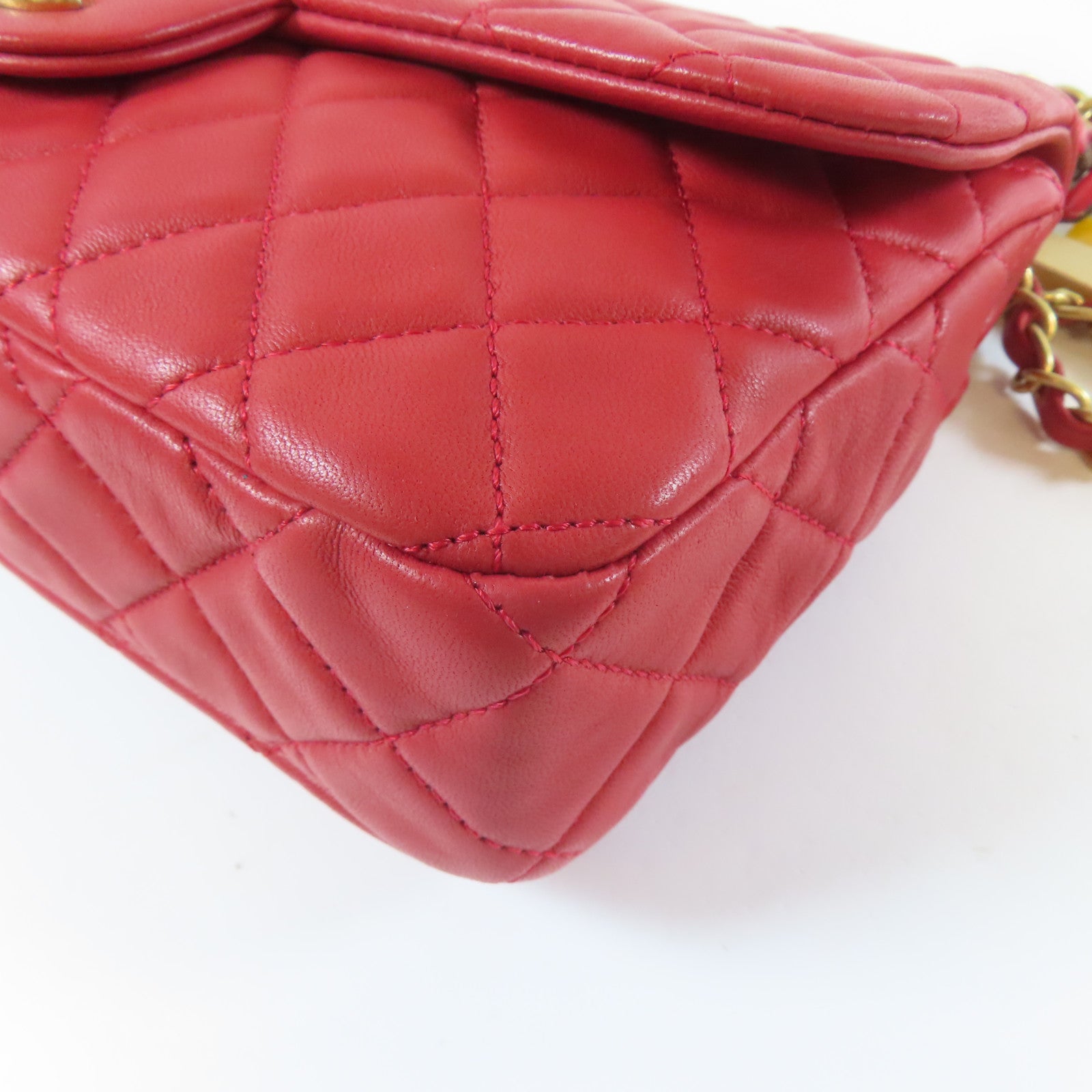 CHANEL 菱格羊皮皮革Chain Shoulder金扣鏈帶肩背袋紅色