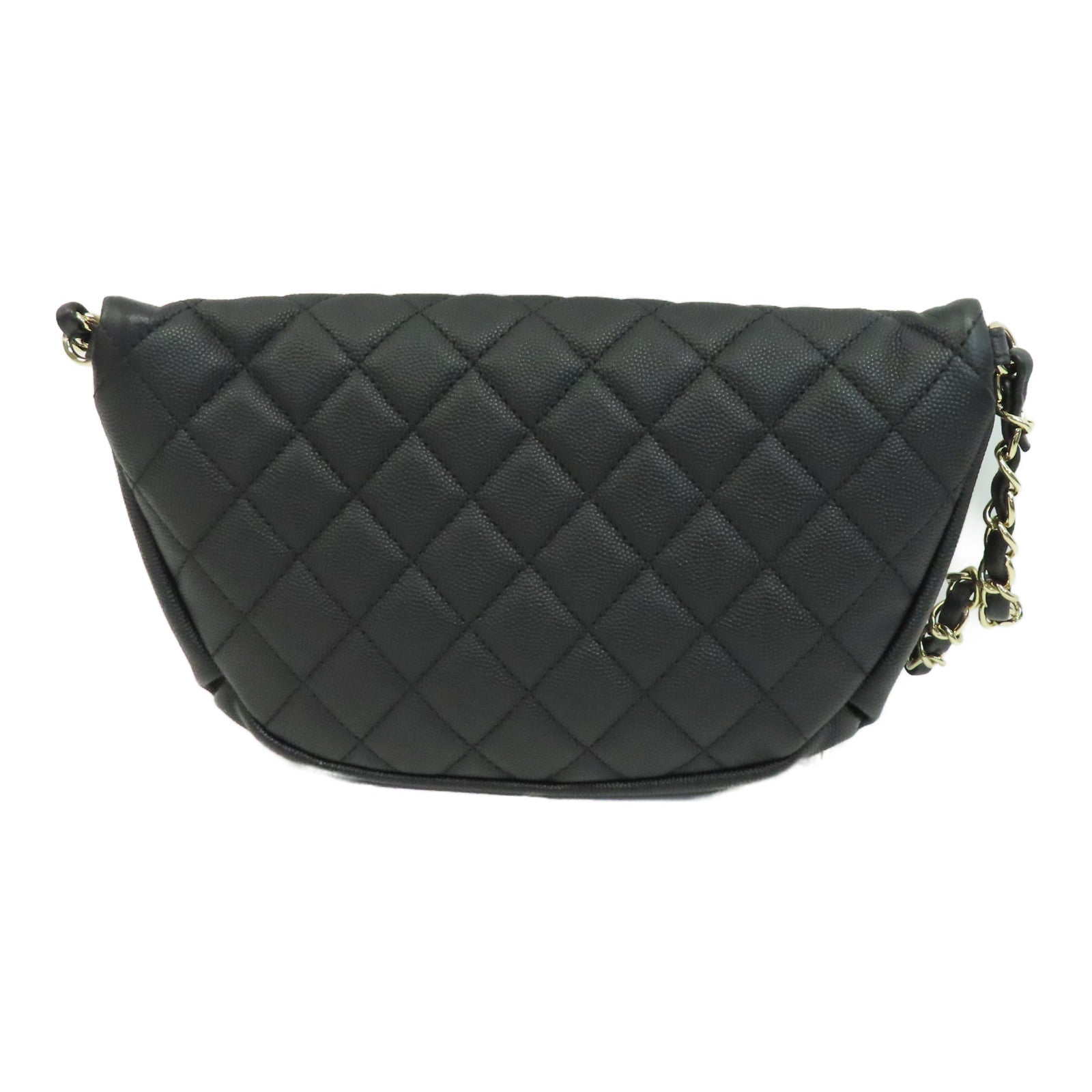 CHANEL 菱格Caviar皮革Waist Bag金扣腰包黑色