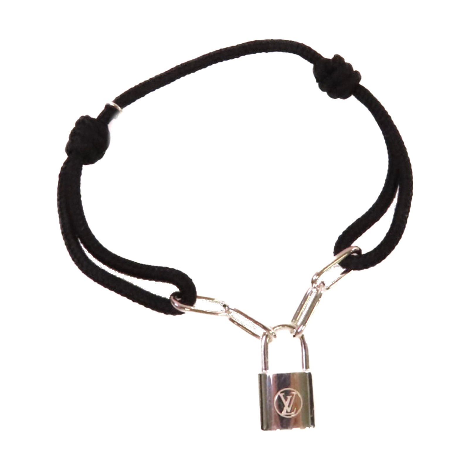 LOUIS VUITTON 952純銀Padlock Bracelet手鏈銀色/黑色