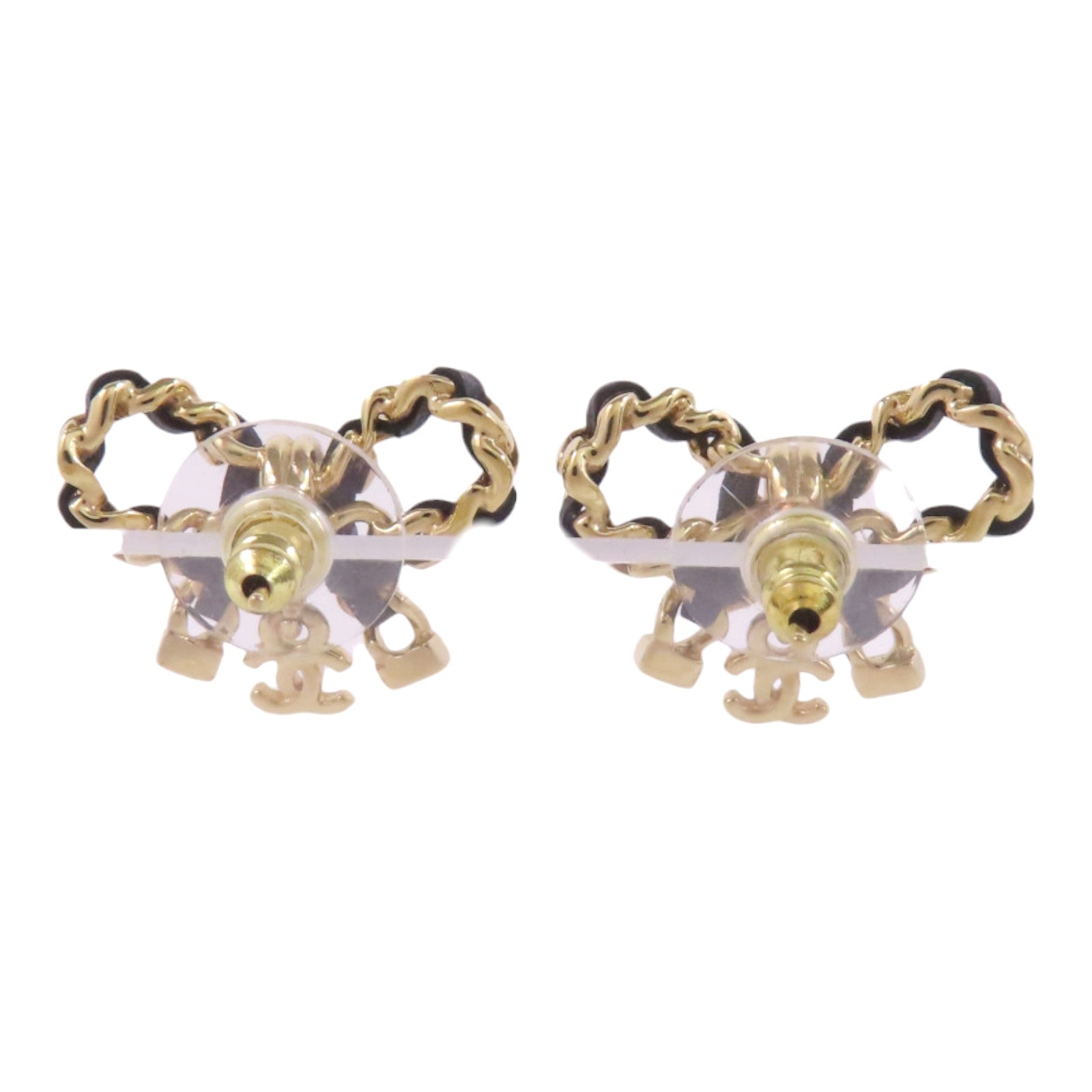 CHANEL 金屬/皮革Ribbon Earrings金扣耳環