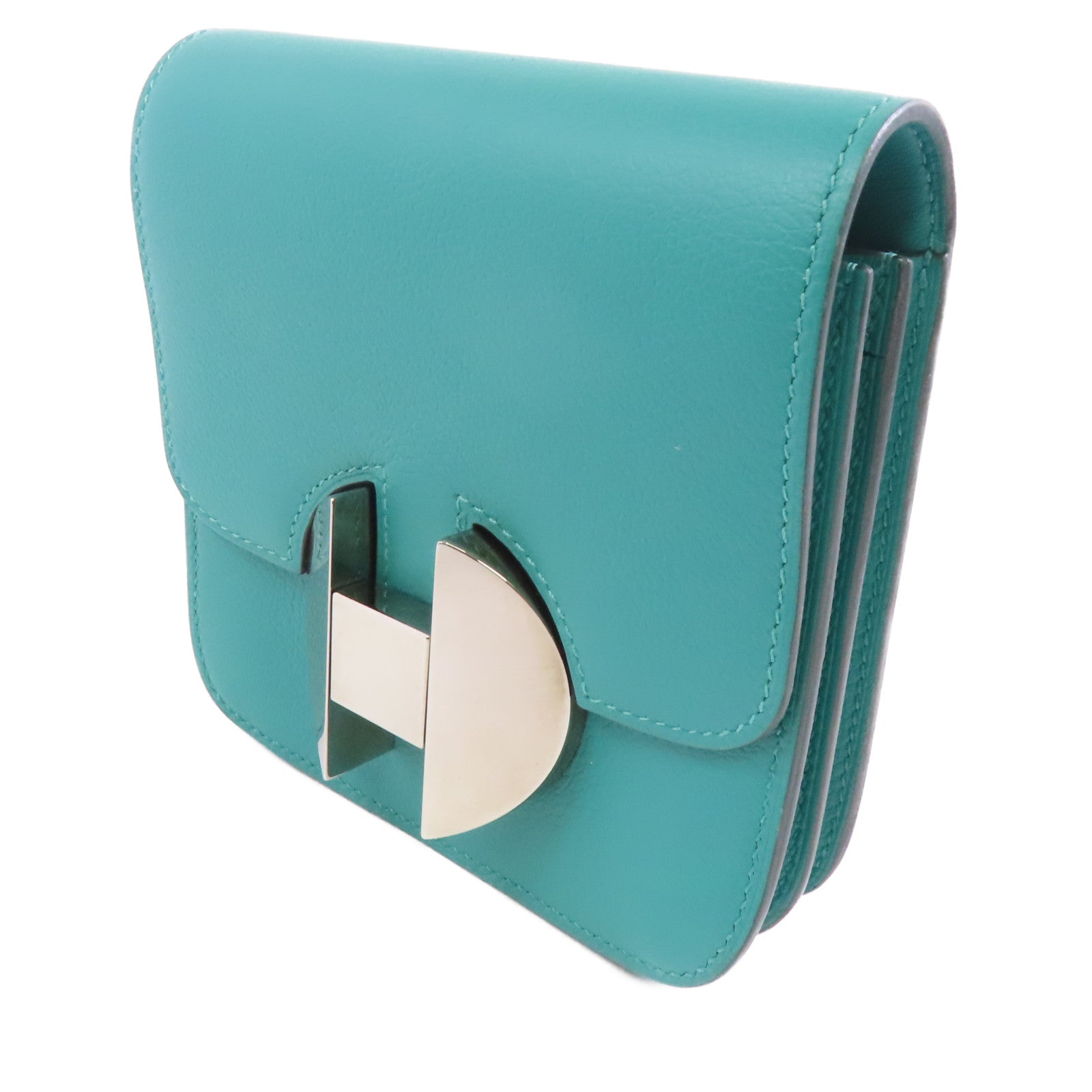 HERMES 【激減優惠】Evercolor皮革2002 Wallet銀扣錢包Vert Verone/綠色