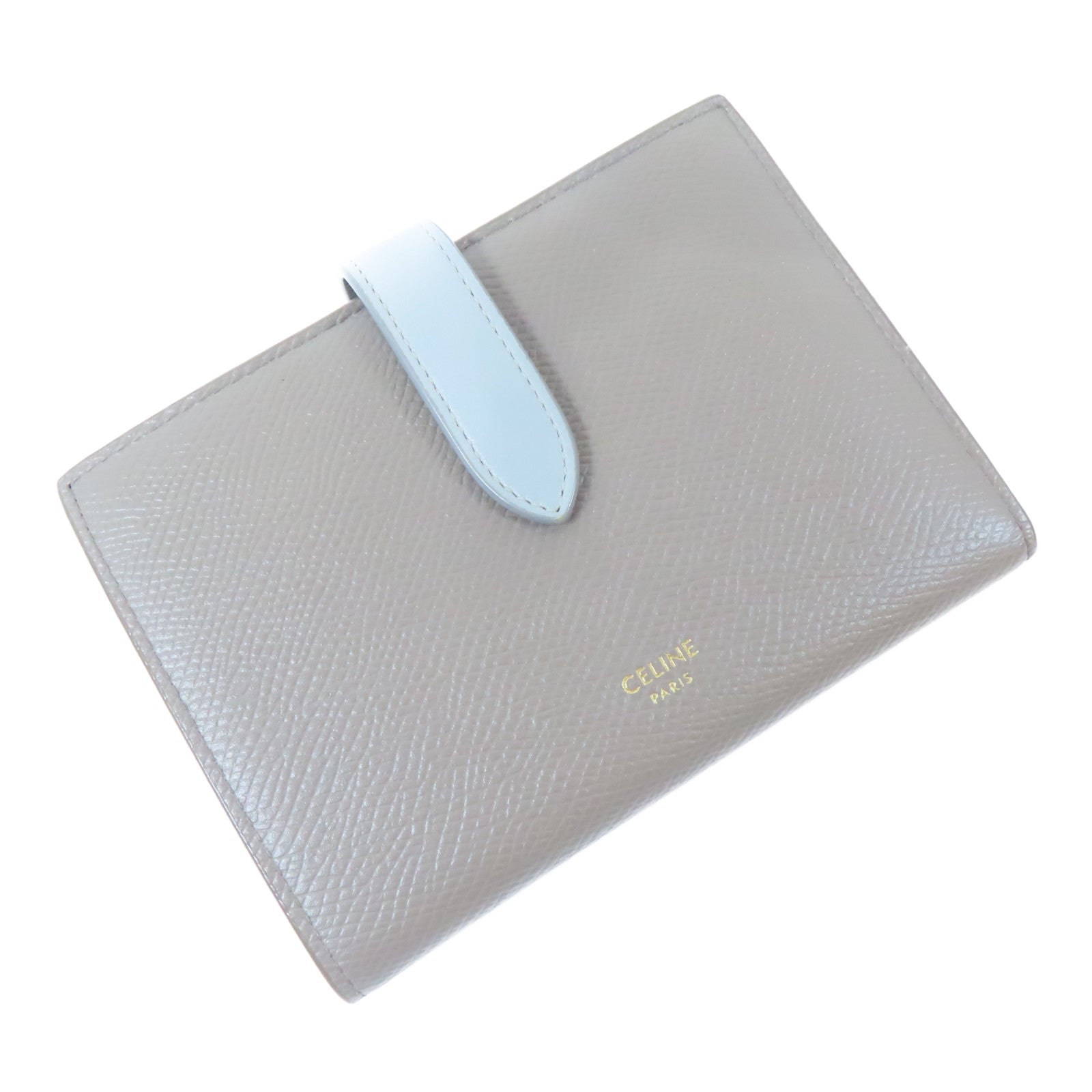 CELINE 牛皮皮革Medium Strap Wallet金扣錢包灰色/淺藍色