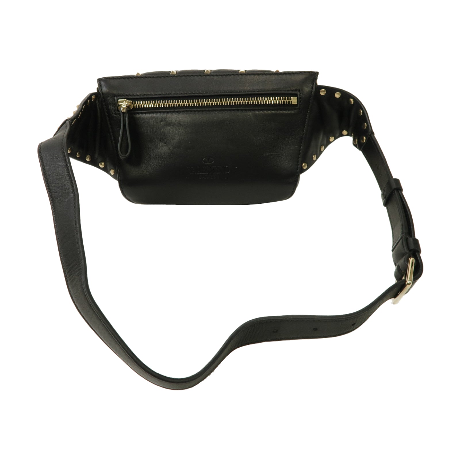 Valentino 牛皮皮革Rockstud Waist Bag金扣腰包黑色