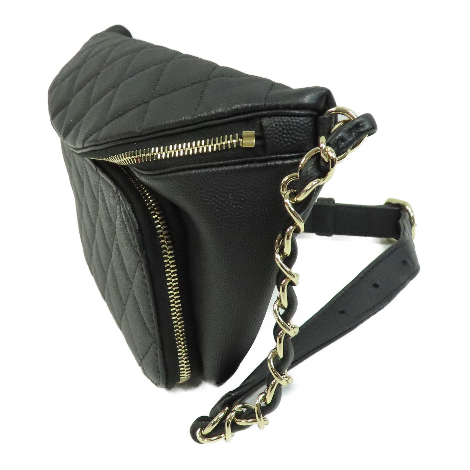 CHANEL 菱格Caviar皮革Waist Bag金扣腰包黑色