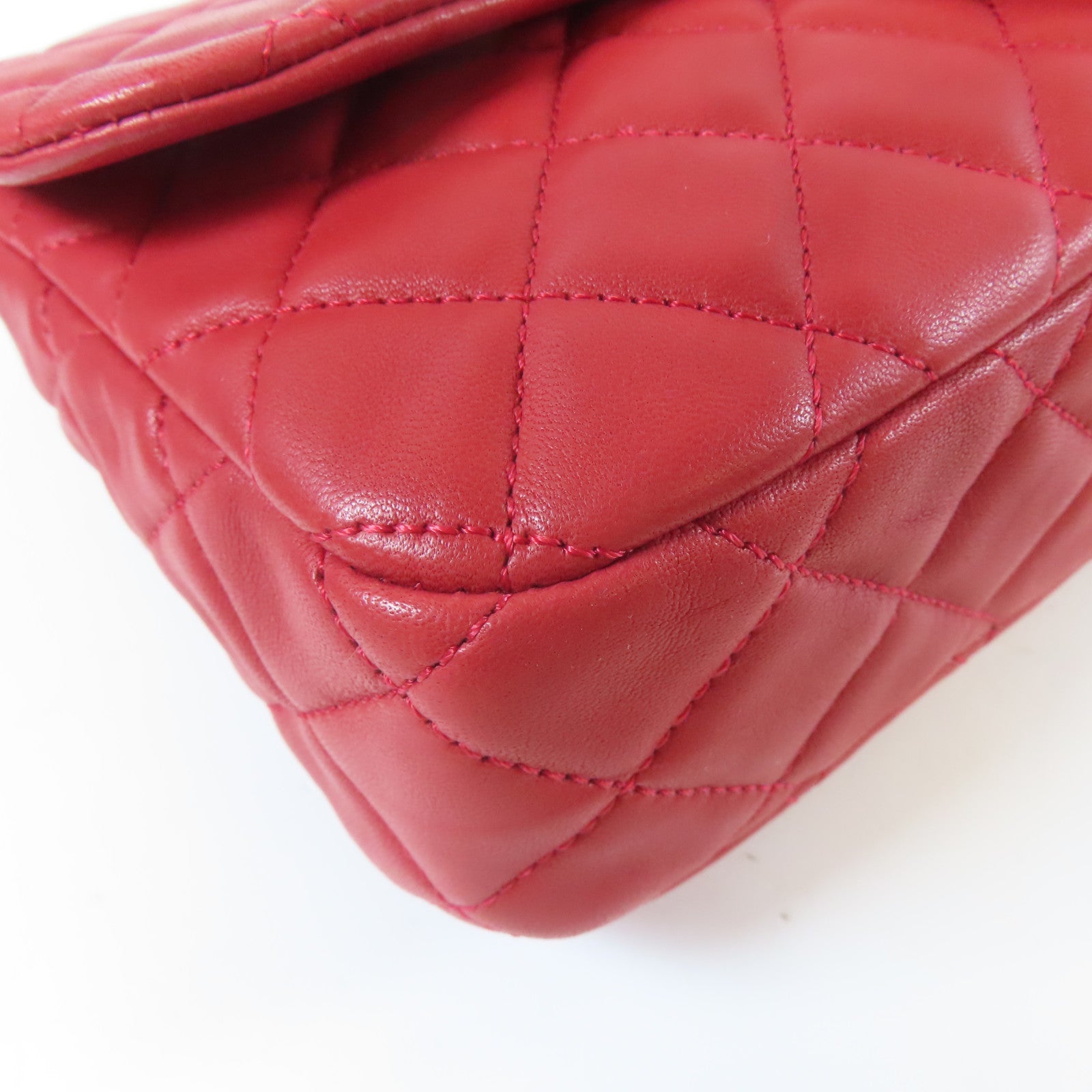 CHANEL 菱格羊皮皮革Chain Shoulder金扣鏈帶肩背袋紅色
