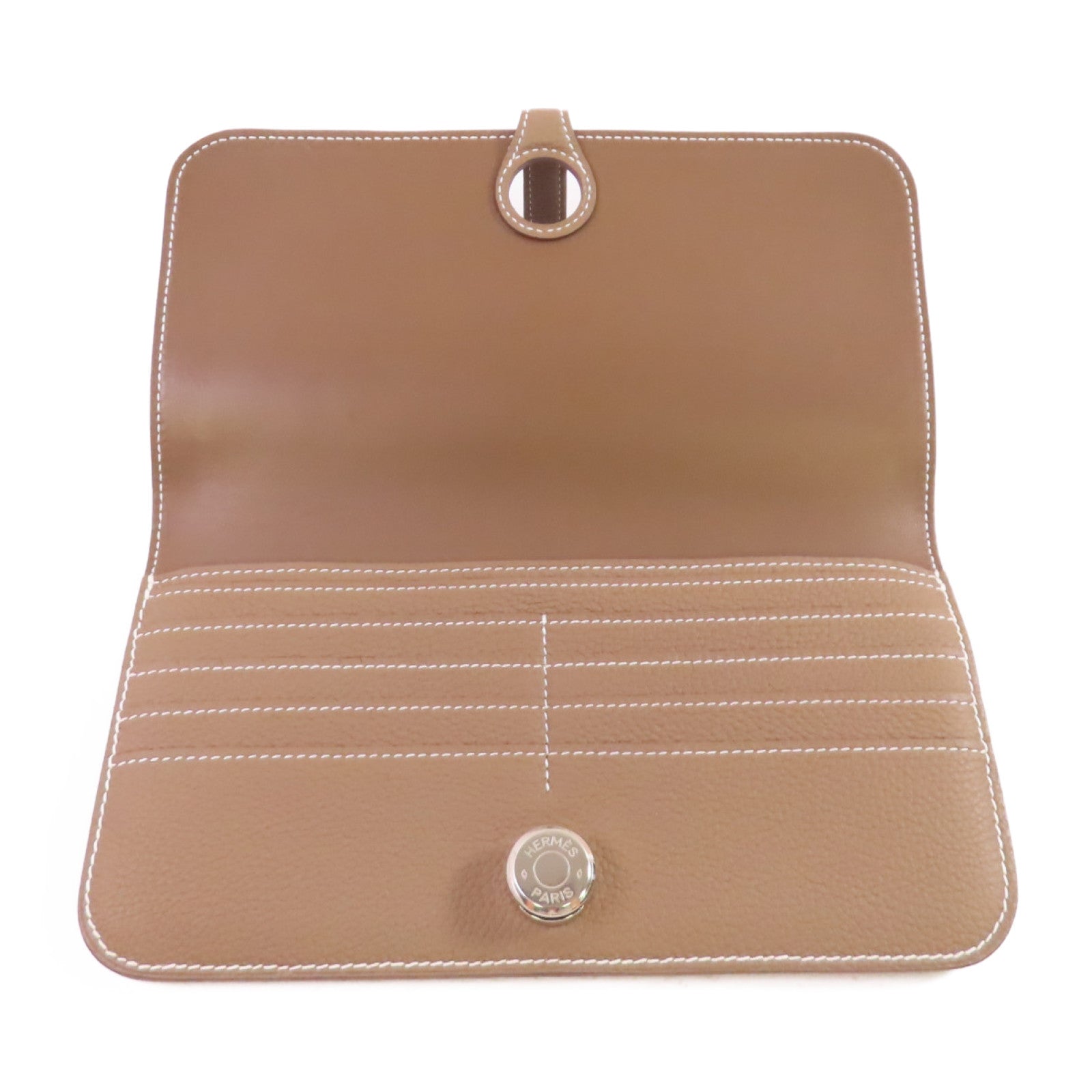 HERMES Togo皮革Dogon Wallet銀扣長錢包Etoupe大象色