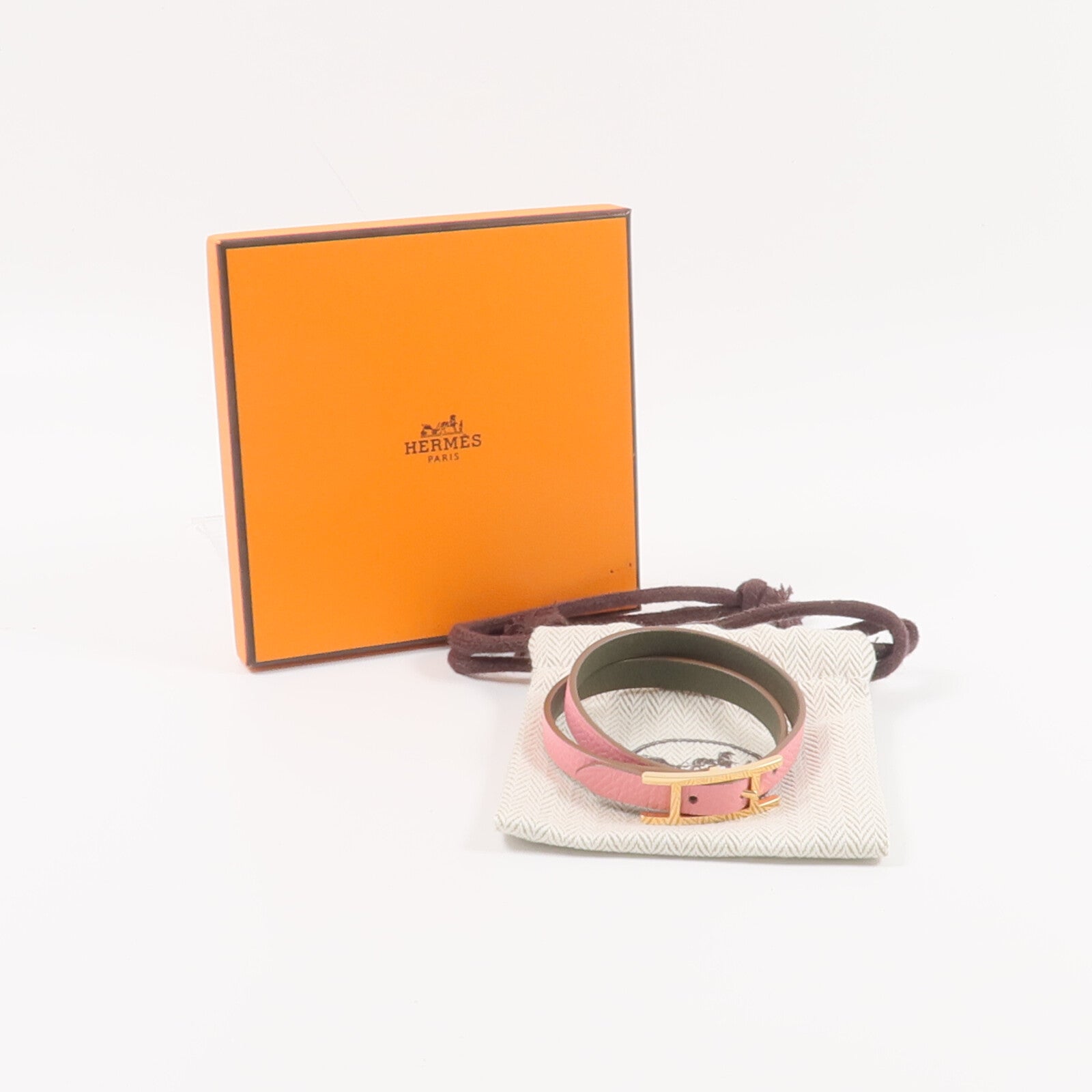 HERMES 【激減優惠】Epsom皮革Behapi Double Tour Bracelet手帶Rose Lipstick