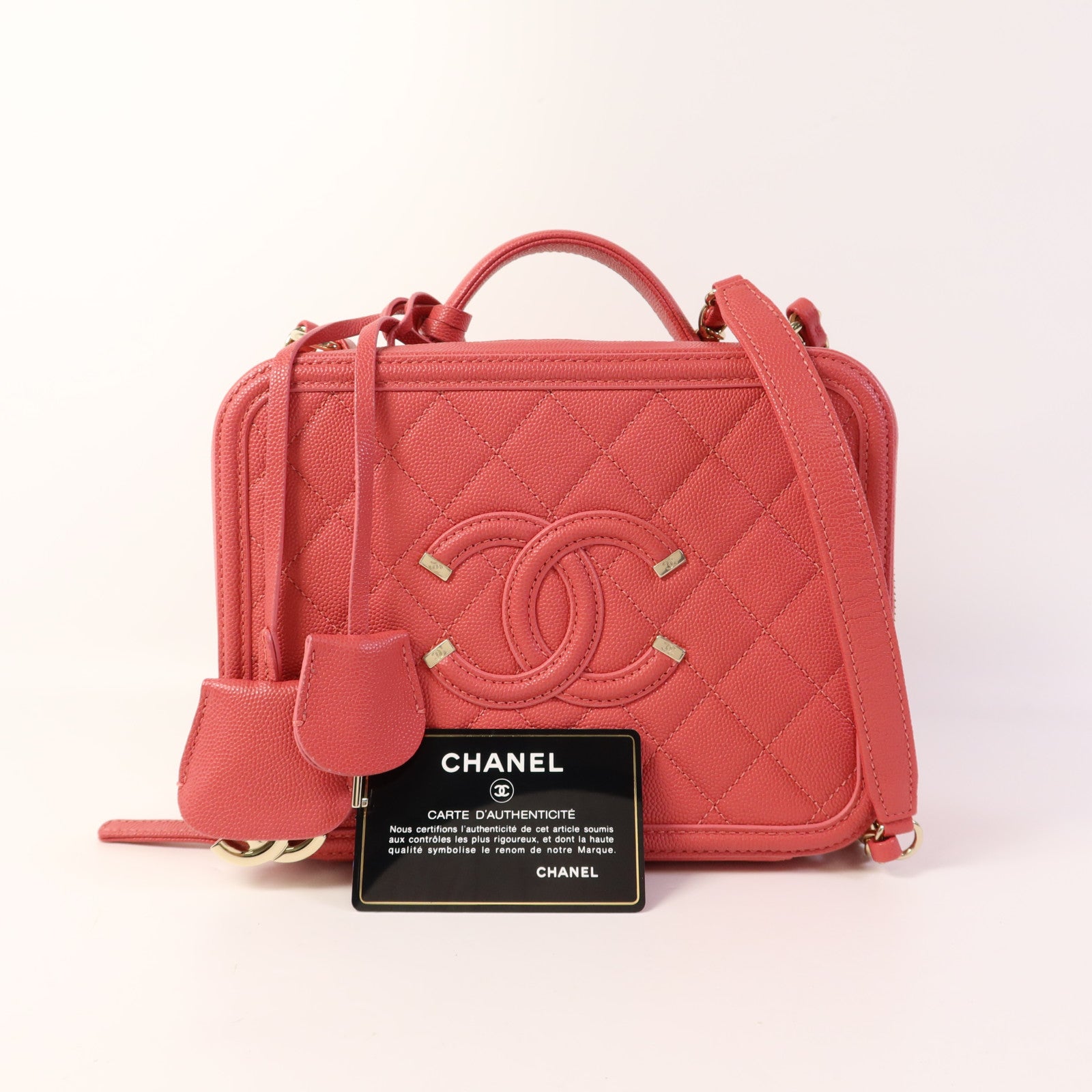 CHANEL 牛皮皮革Vanity Case金扣手挽肩背兩用袋