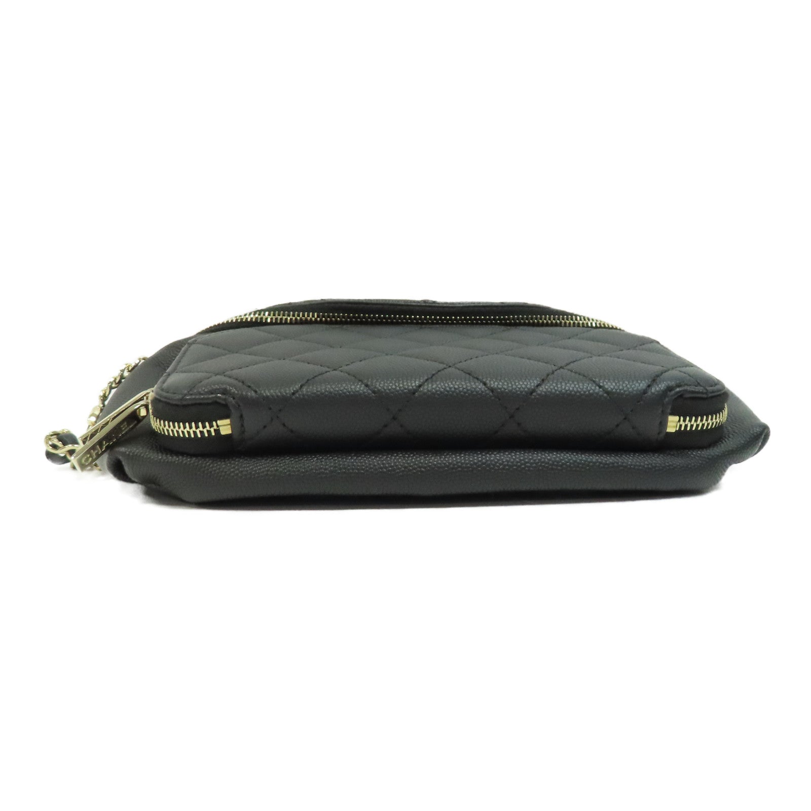 CHANEL 菱格Caviar皮革Waist Bag金扣腰包黑色