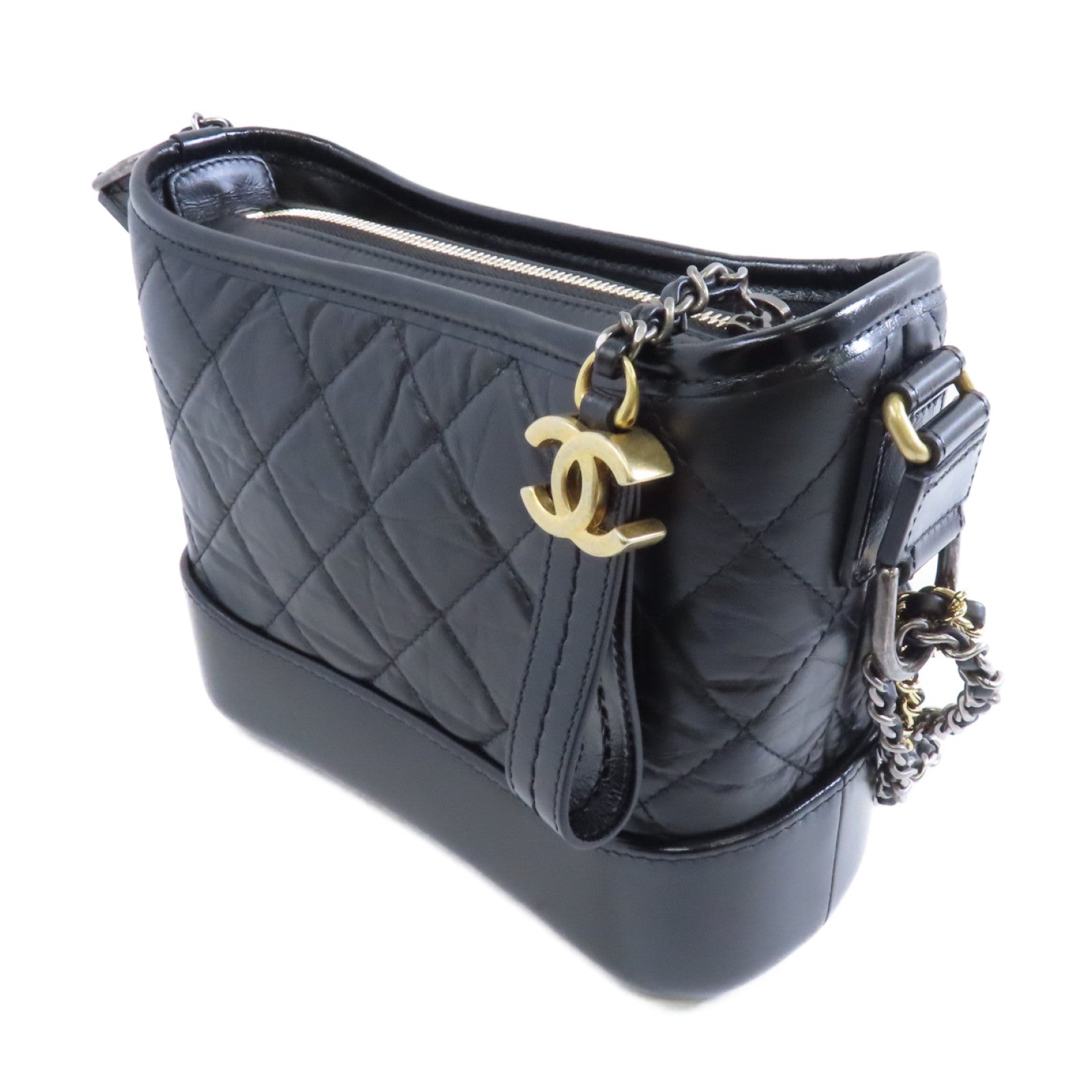 CHANEL 菱格牛皮皮革Gabrielle肩背袋黑色