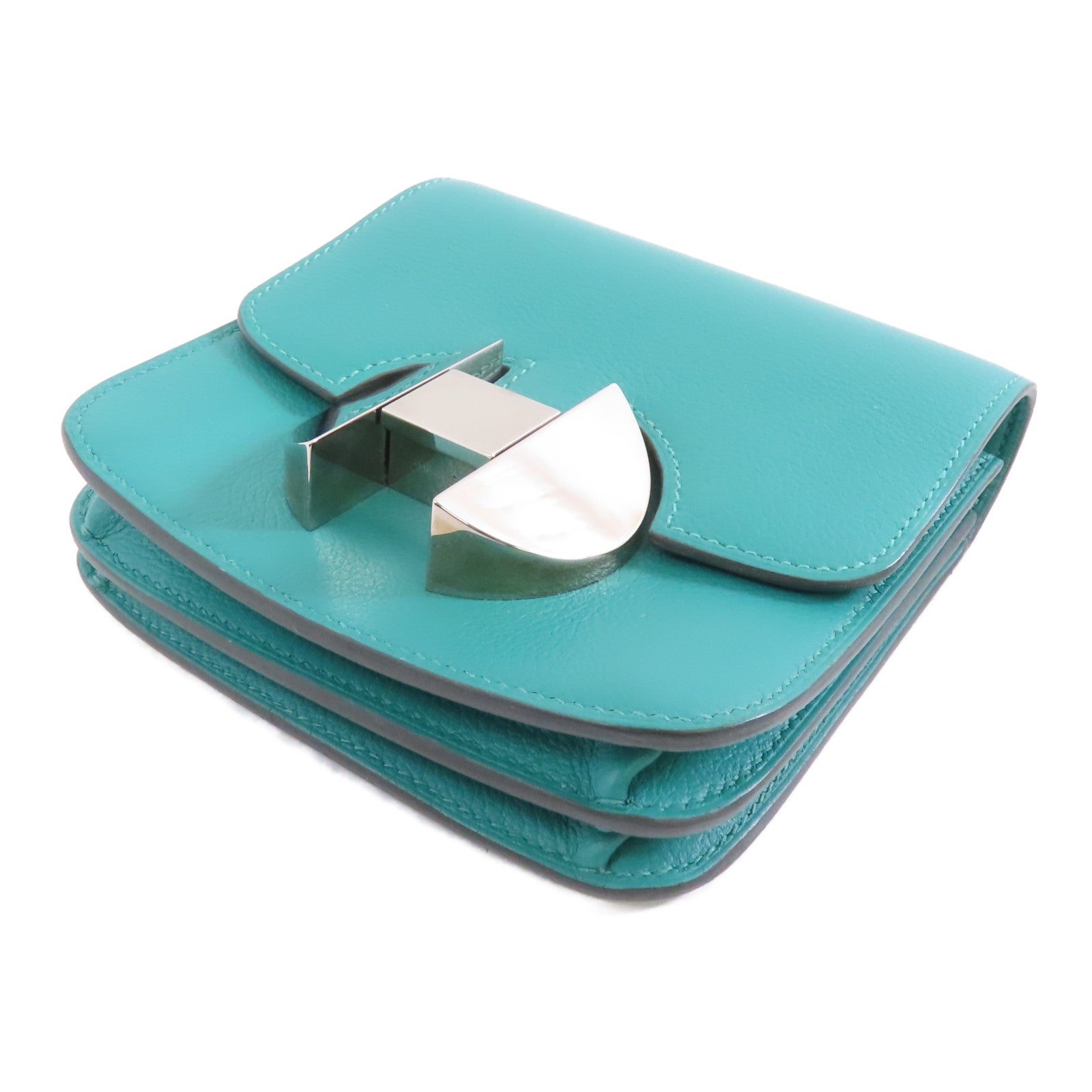 HERMES 【激減優惠】Evercolor皮革2002 Wallet銀扣錢包Vert Verone/綠色