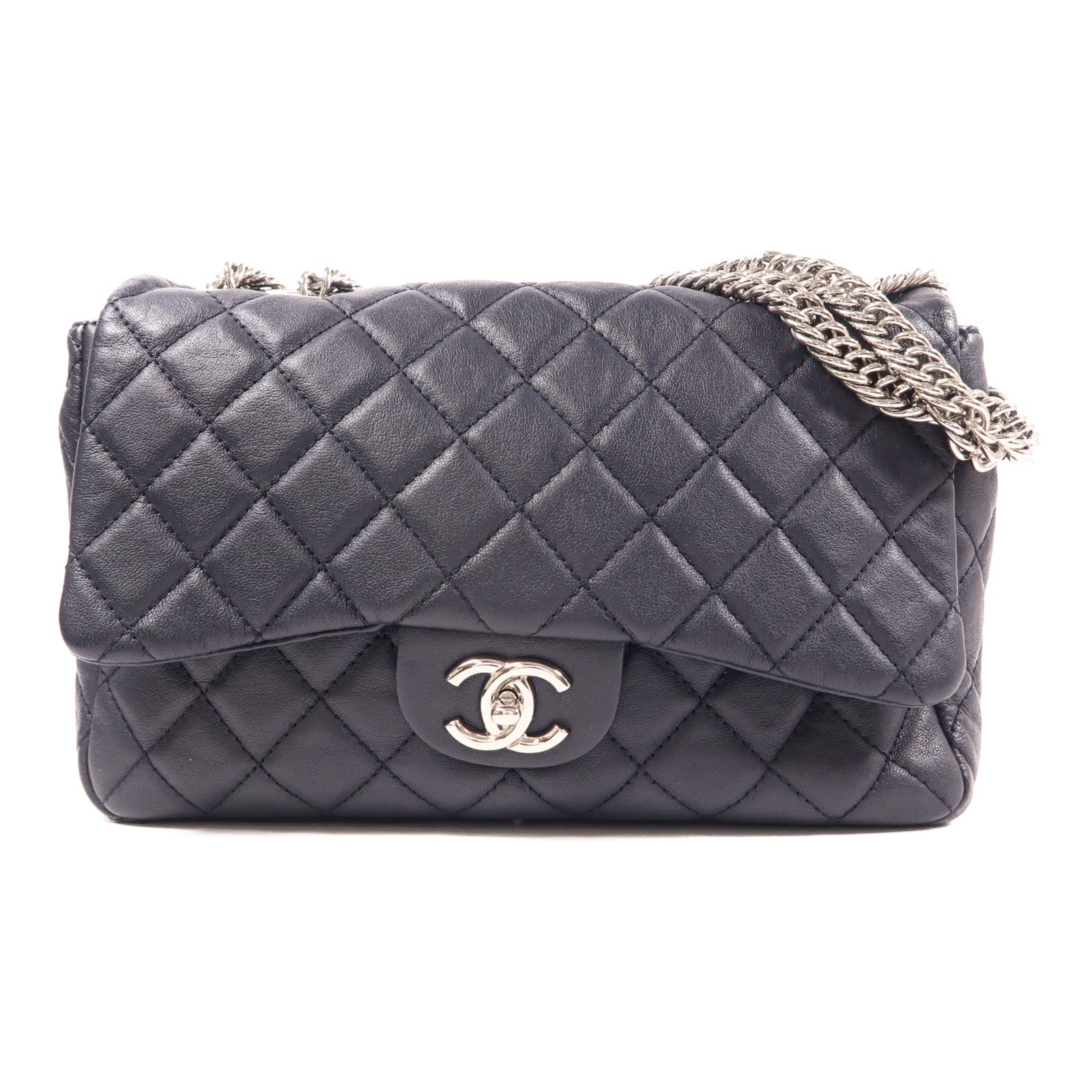 CHANEL CC SHW Chain Shoulder Bag Calfskin Leather Navy