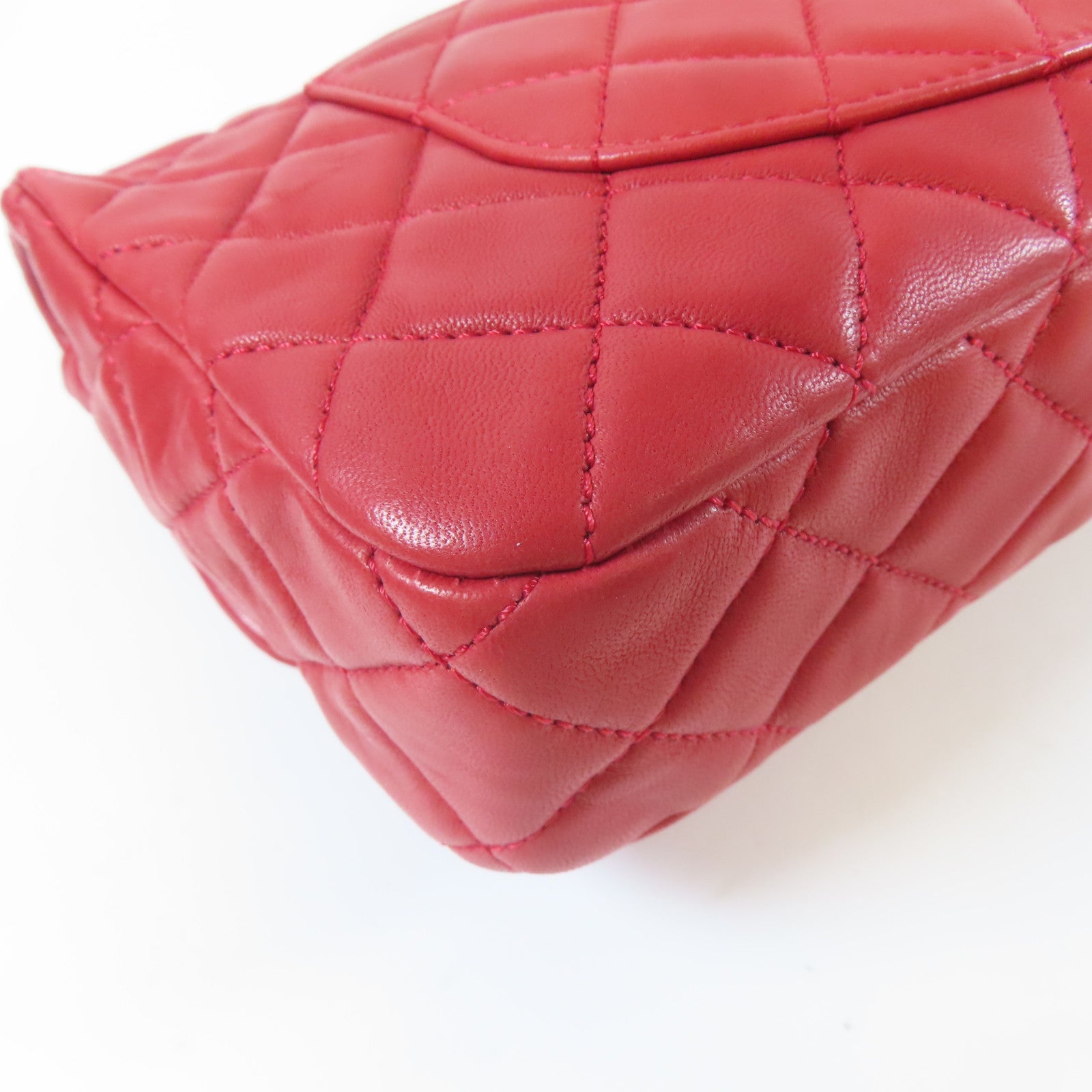 CHANEL 菱格羊皮皮革Chain Shoulder金扣鏈帶肩背袋紅色