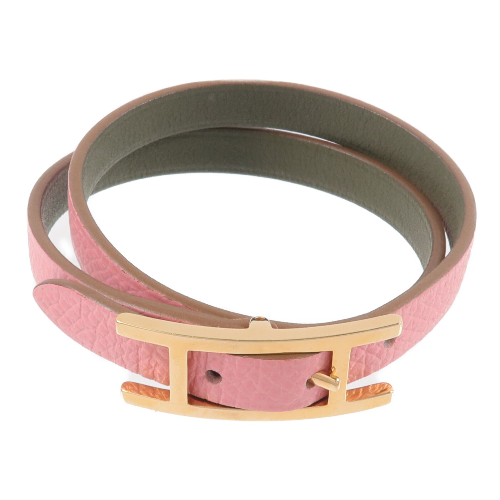 HERMES 【激減優惠】Epsom皮革Behapi Double Tour Bracelet手帶Rose Lipstick