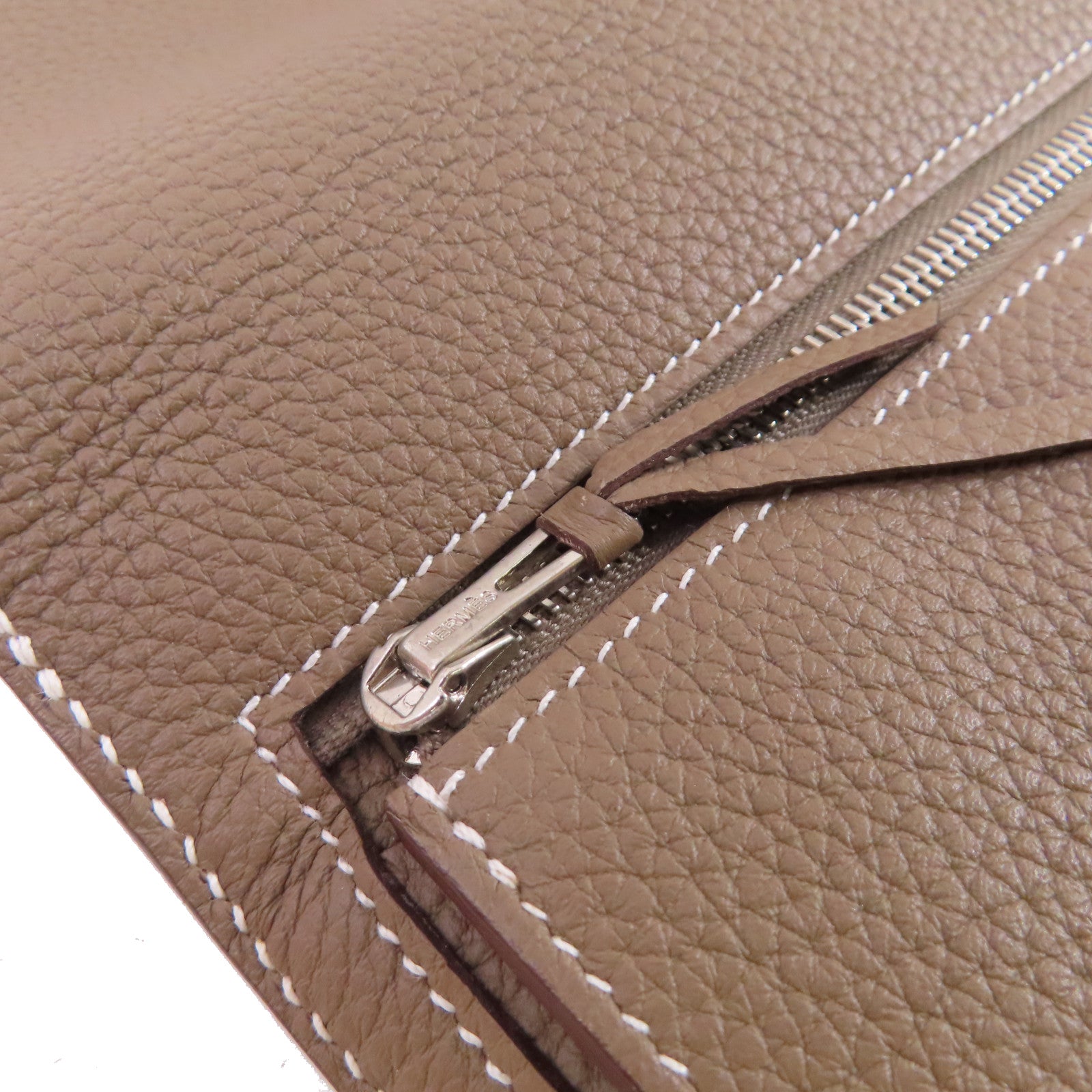 HERMES Togo皮革Dogon Wallet銀扣長錢包Etoupe大象色