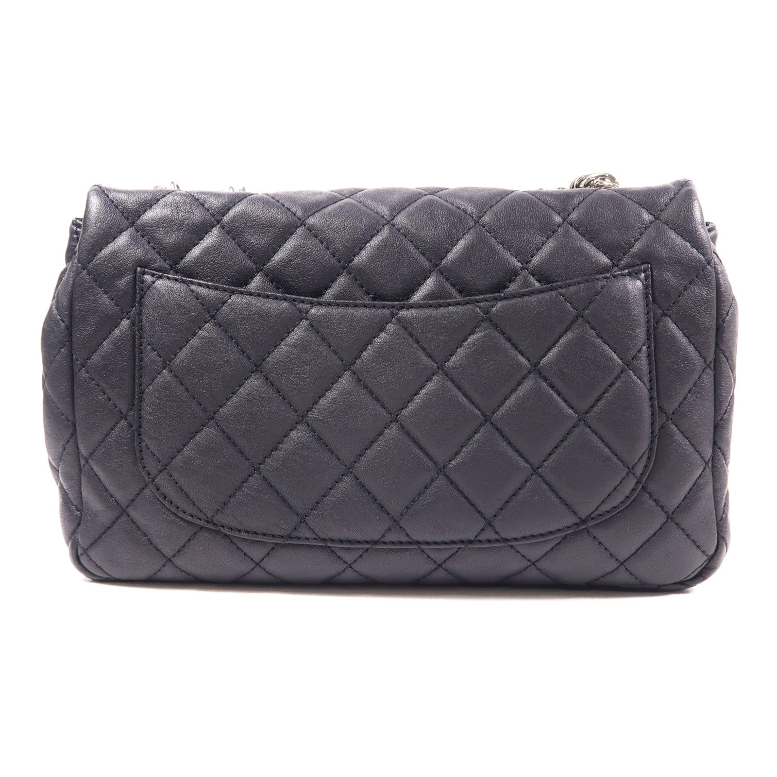 CHANEL CC SHW Chain Shoulder Bag Calfskin Leather Navy