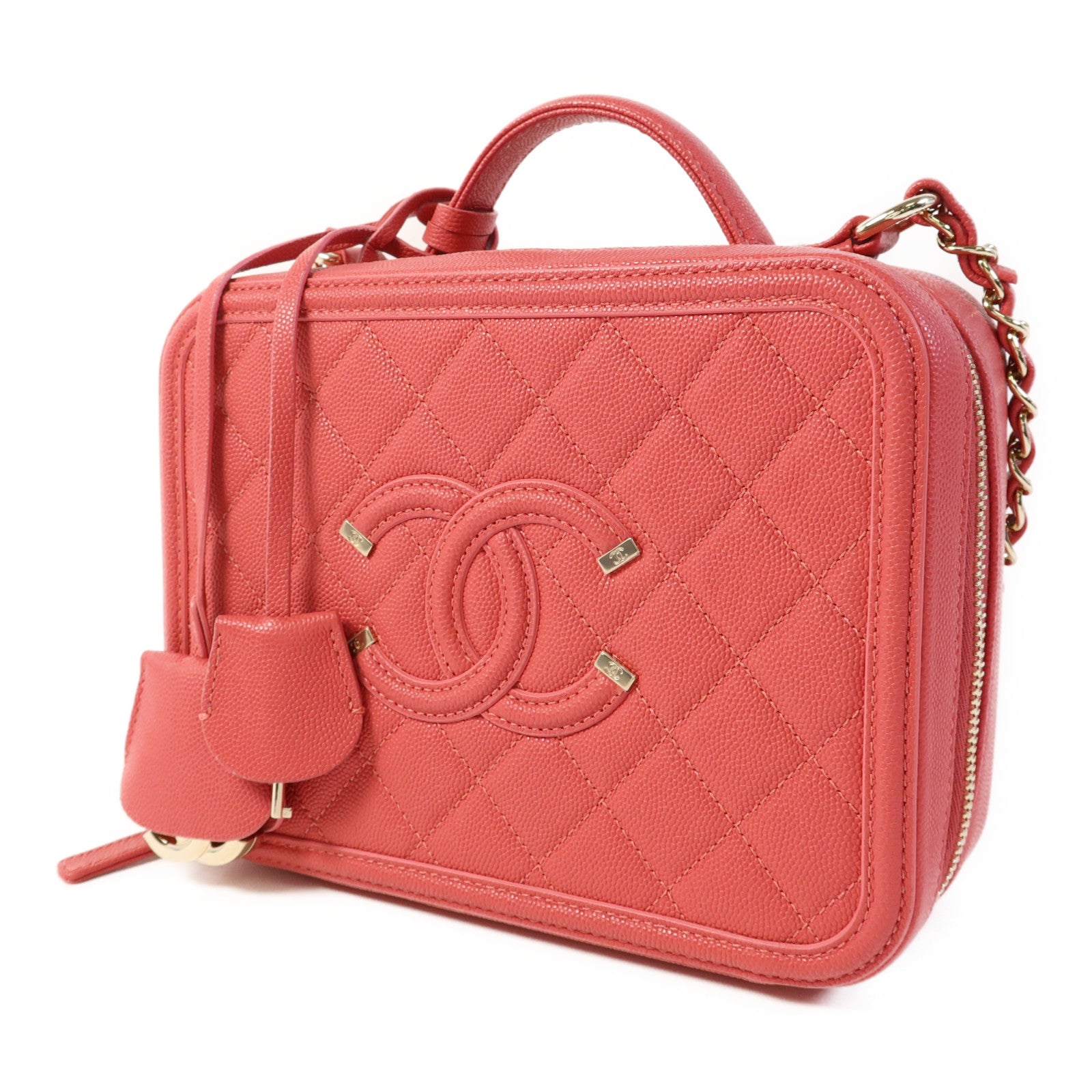 CHANEL 牛皮皮革Vanity Case金扣手挽肩背兩用袋