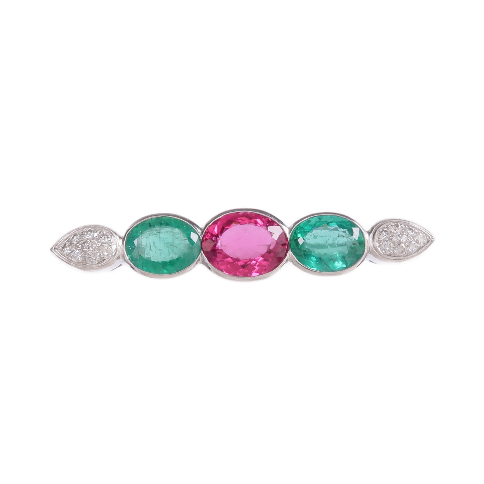 JEWELRY PT950鉑金Emerald Tourmaline Diamond Brooch綠寶石/粉紅色碧璽/鑽石胸針