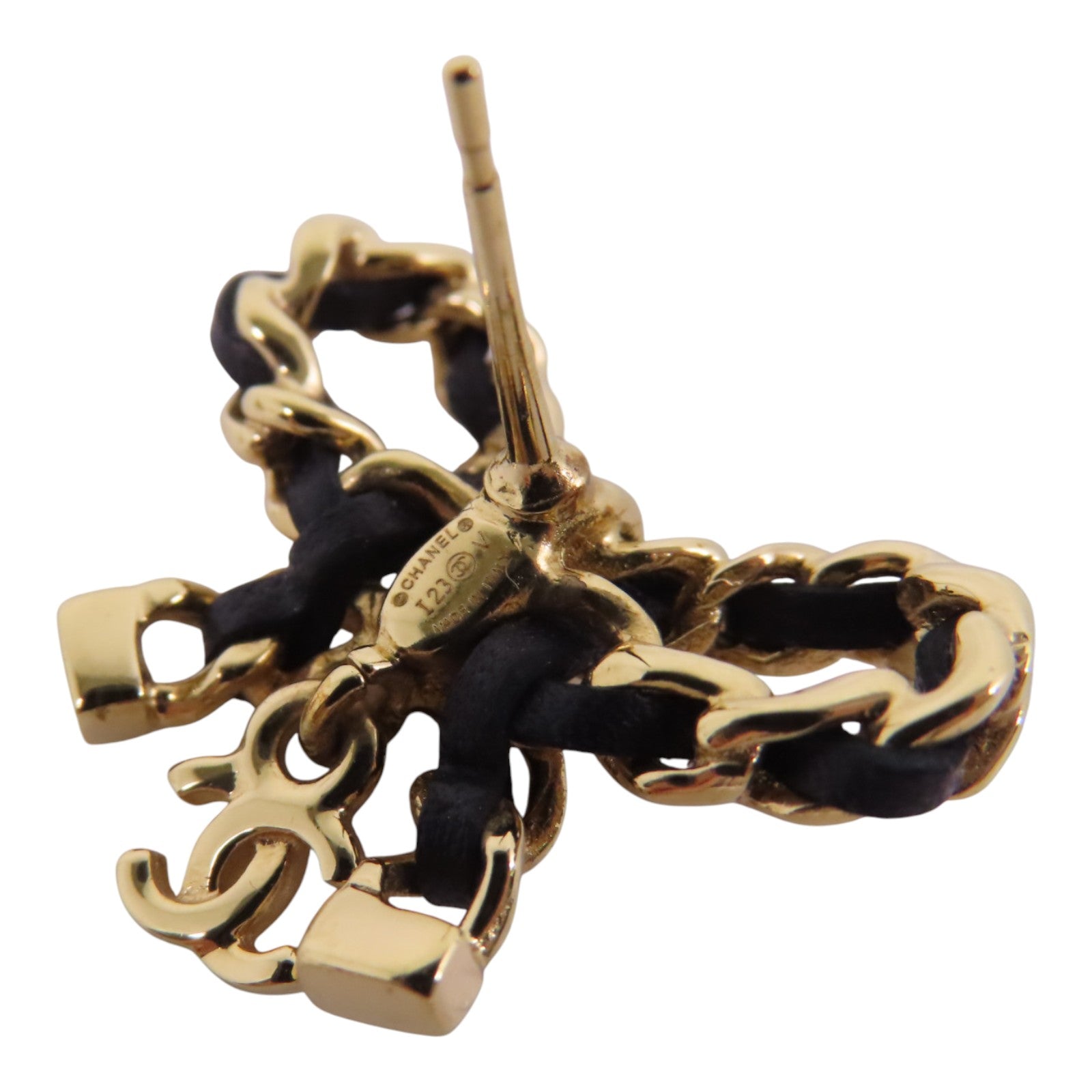 CHANEL 金屬/皮革Ribbon Earrings金扣耳環