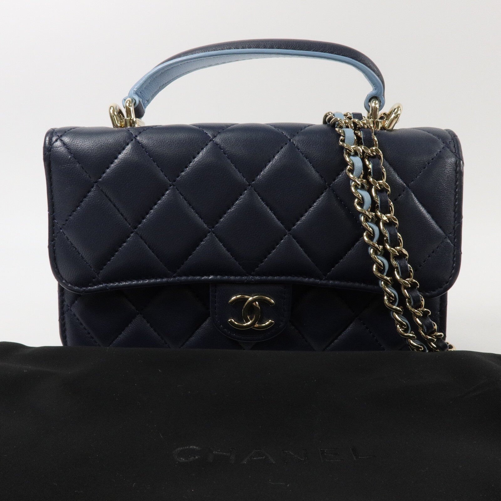 CHANEL 羊皮皮革Mini Flap Bag鏈帶手挽肩背兩用袋
