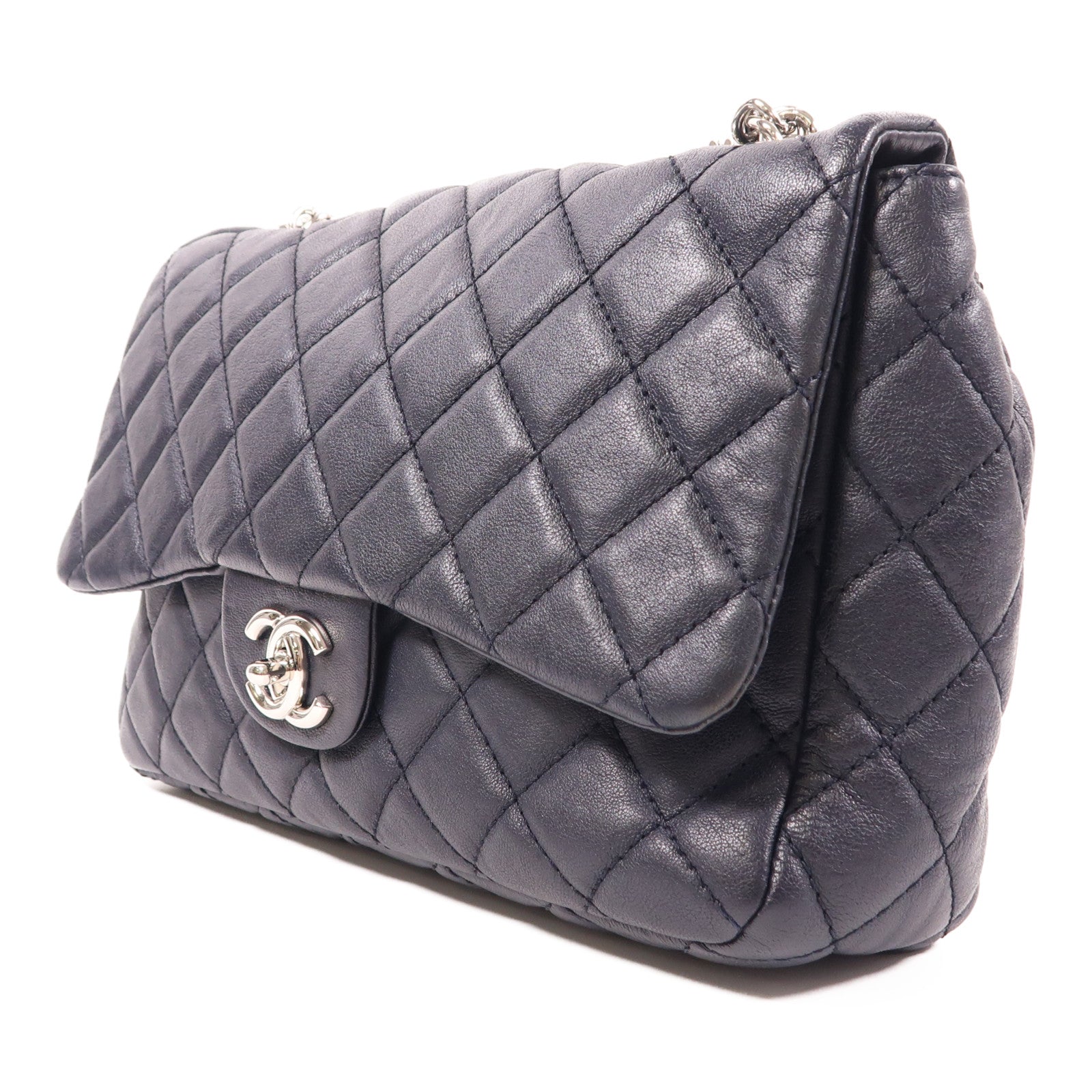 CHANEL CC SHW Chain Shoulder Bag Calfskin Leather Navy
