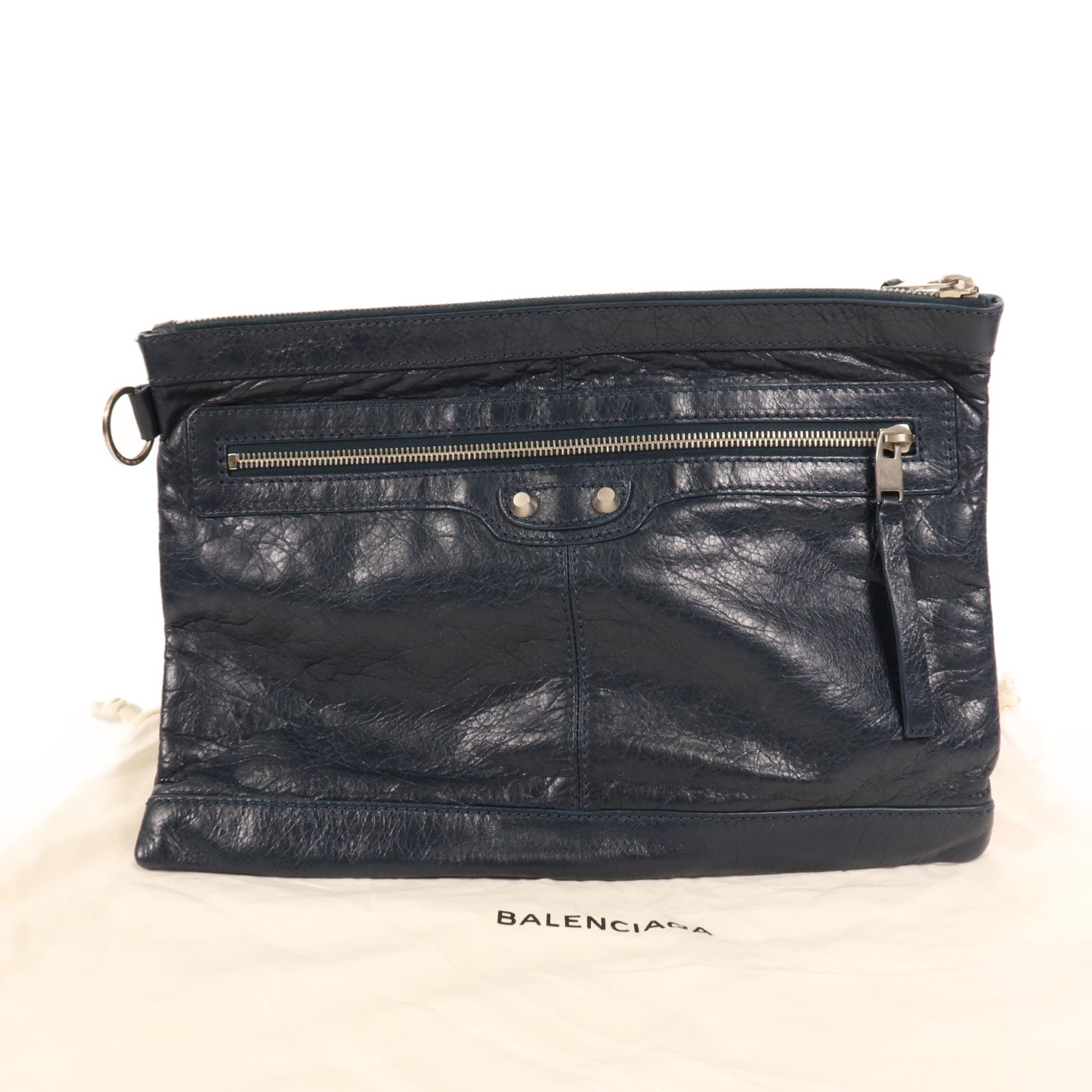 BALENCIAGA 牛皮皮革Pouch銀扣手拿包