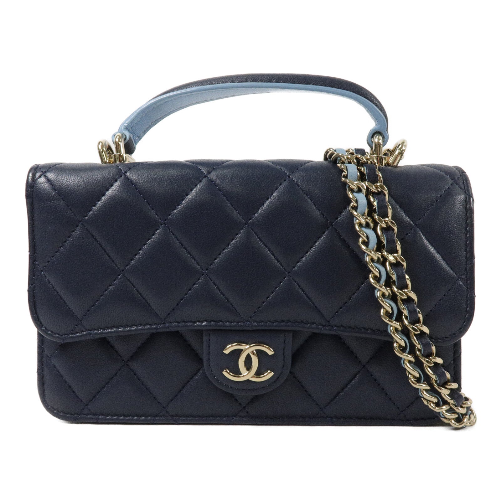 CHANEL 羊皮皮革Mini Flap Bag鏈帶手挽肩背兩用袋